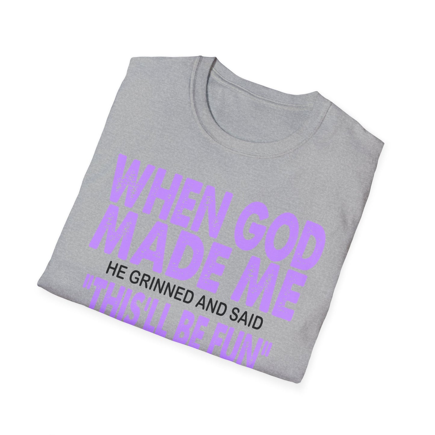 T-Shirt — "When God Made Me" Faith Graphic Tee Purple