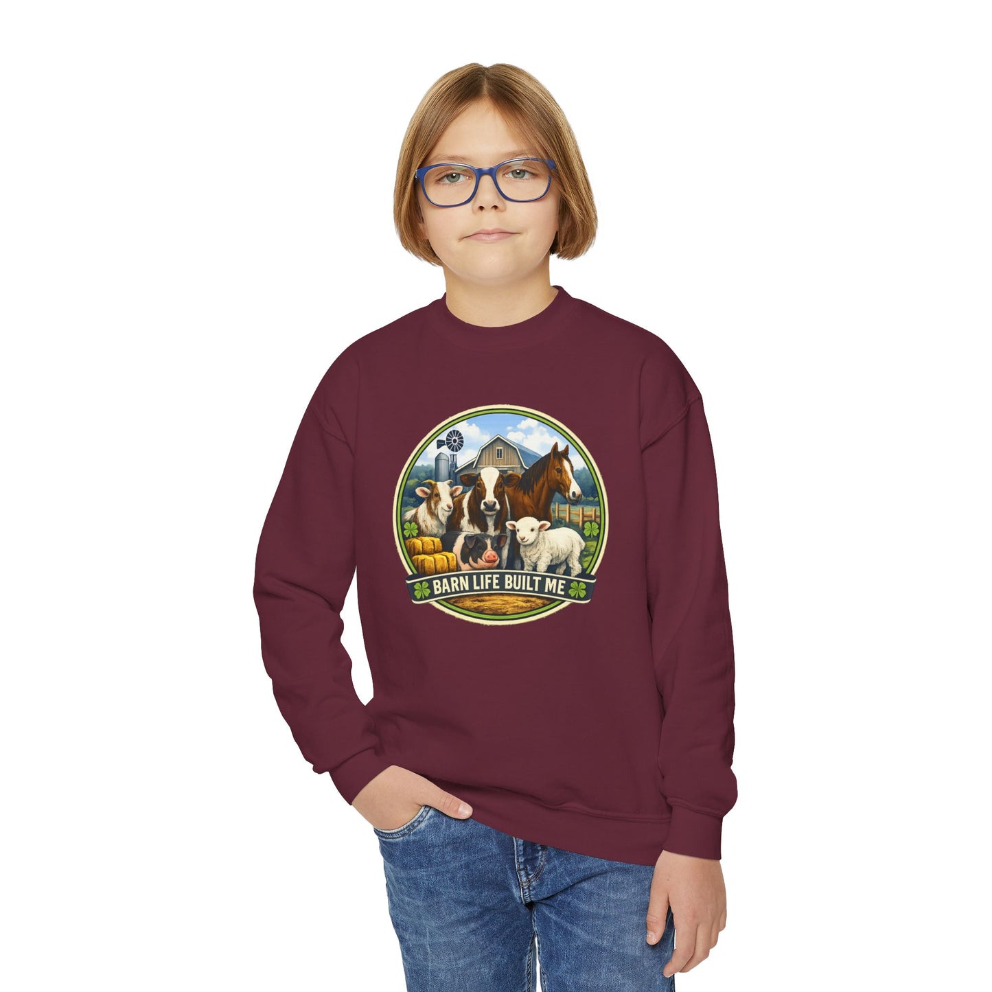BARN LIFE BUILT ME - Large Animals - Youth Crewneck Sweatshirt