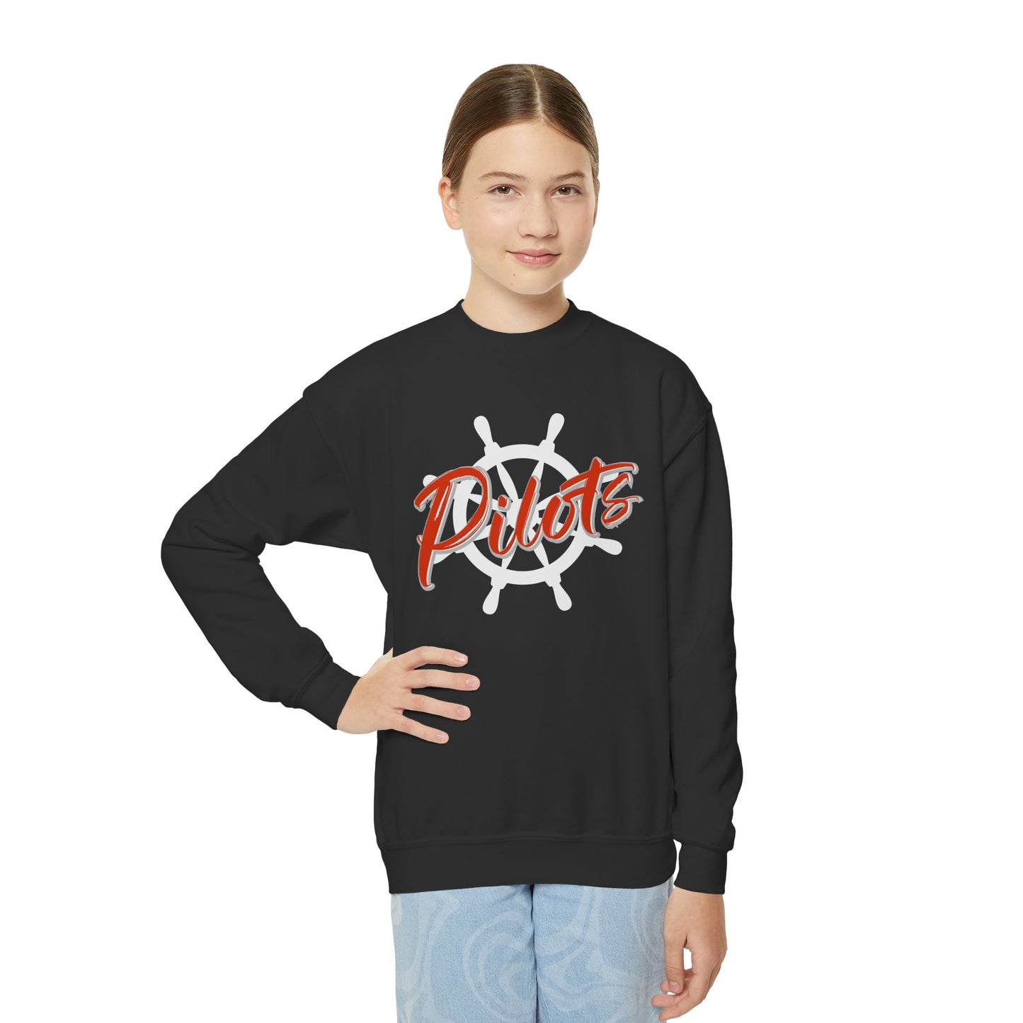 Pilots Nautical Wheel Youth Crewneck Sweatshirt