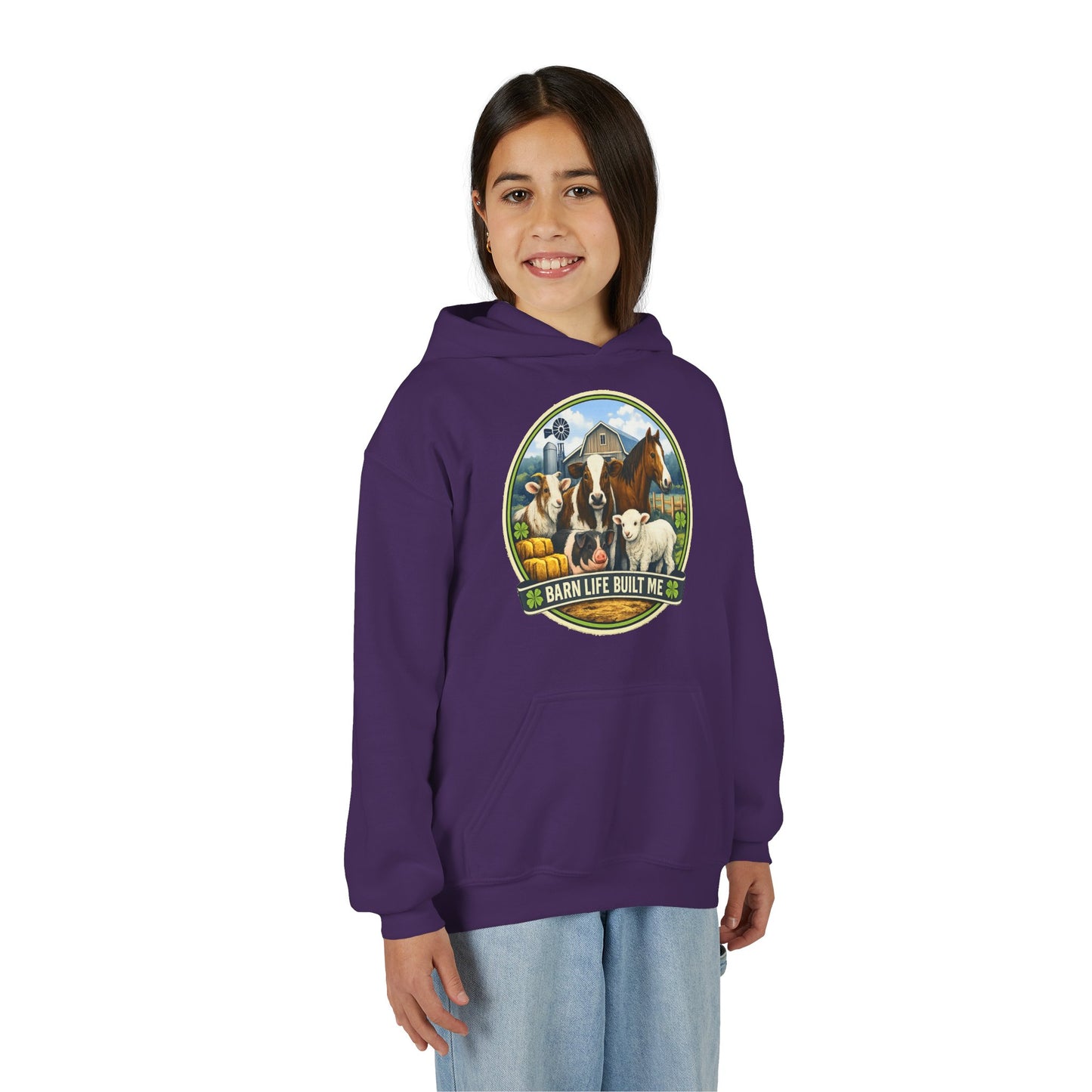 BARN LIFE BUILT ME - Large Animals - Youth Hoodie