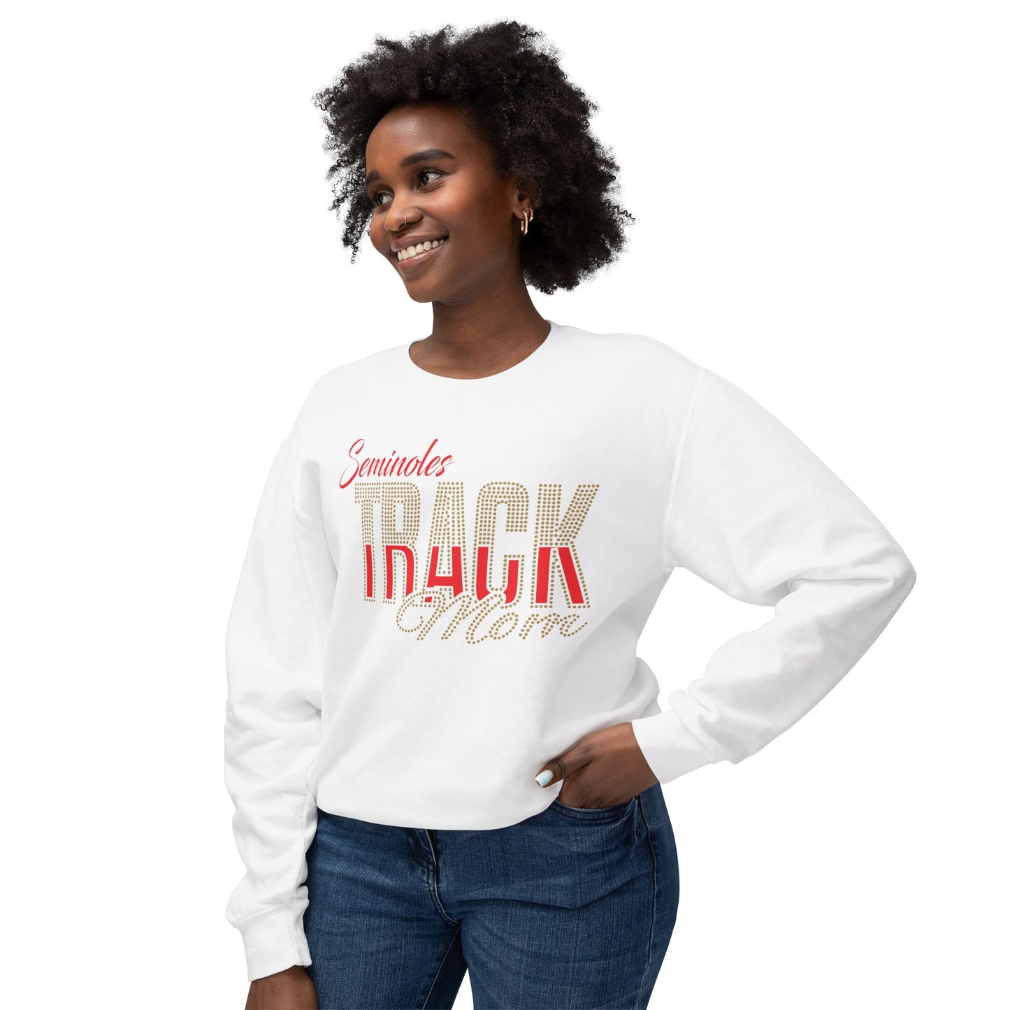Seminoles Track Mom Crewneck Sweatshirt — Rhinestone & Glitter Vinyl