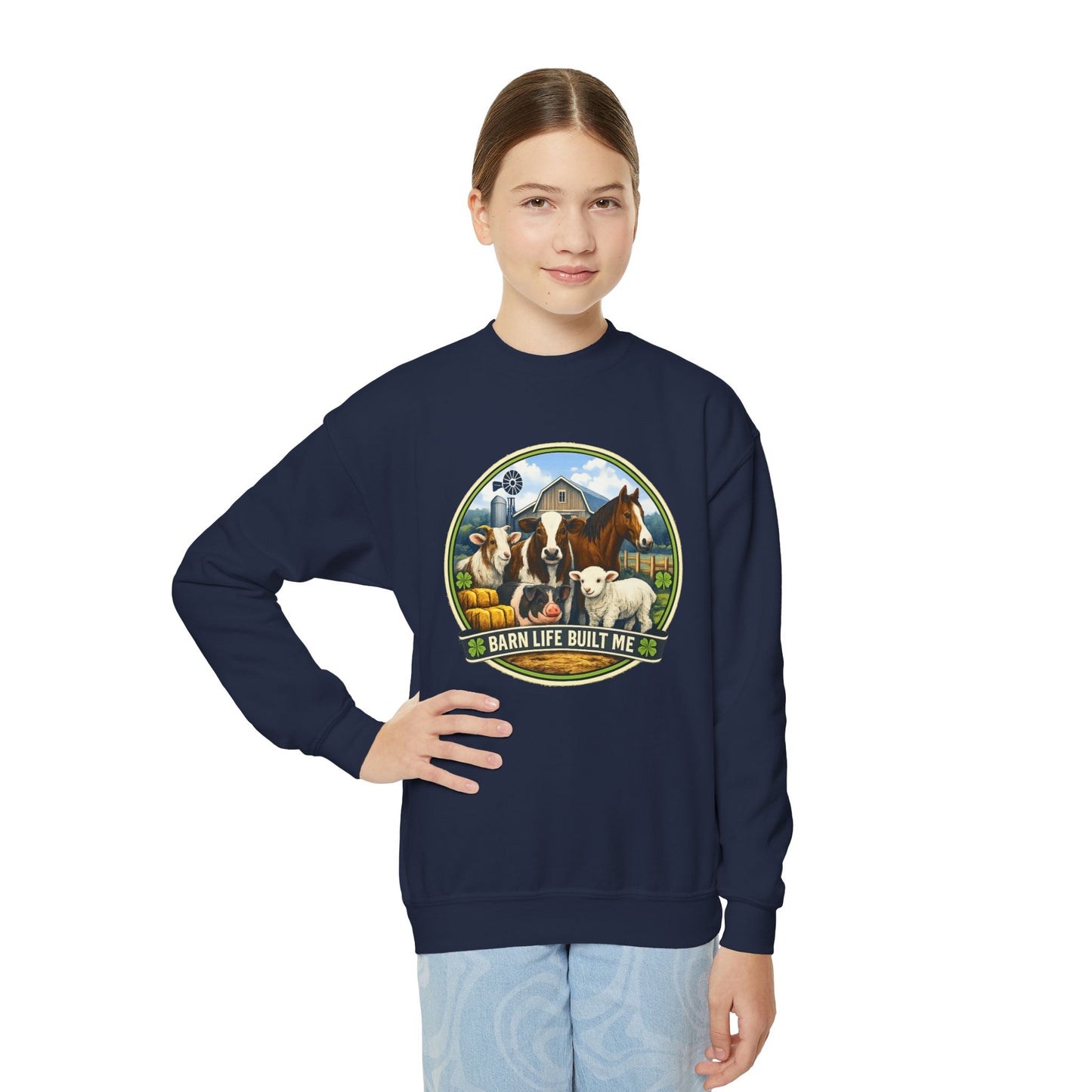 BARN LIFE BUILT ME - Large Animals - Youth Crewneck Sweatshirt