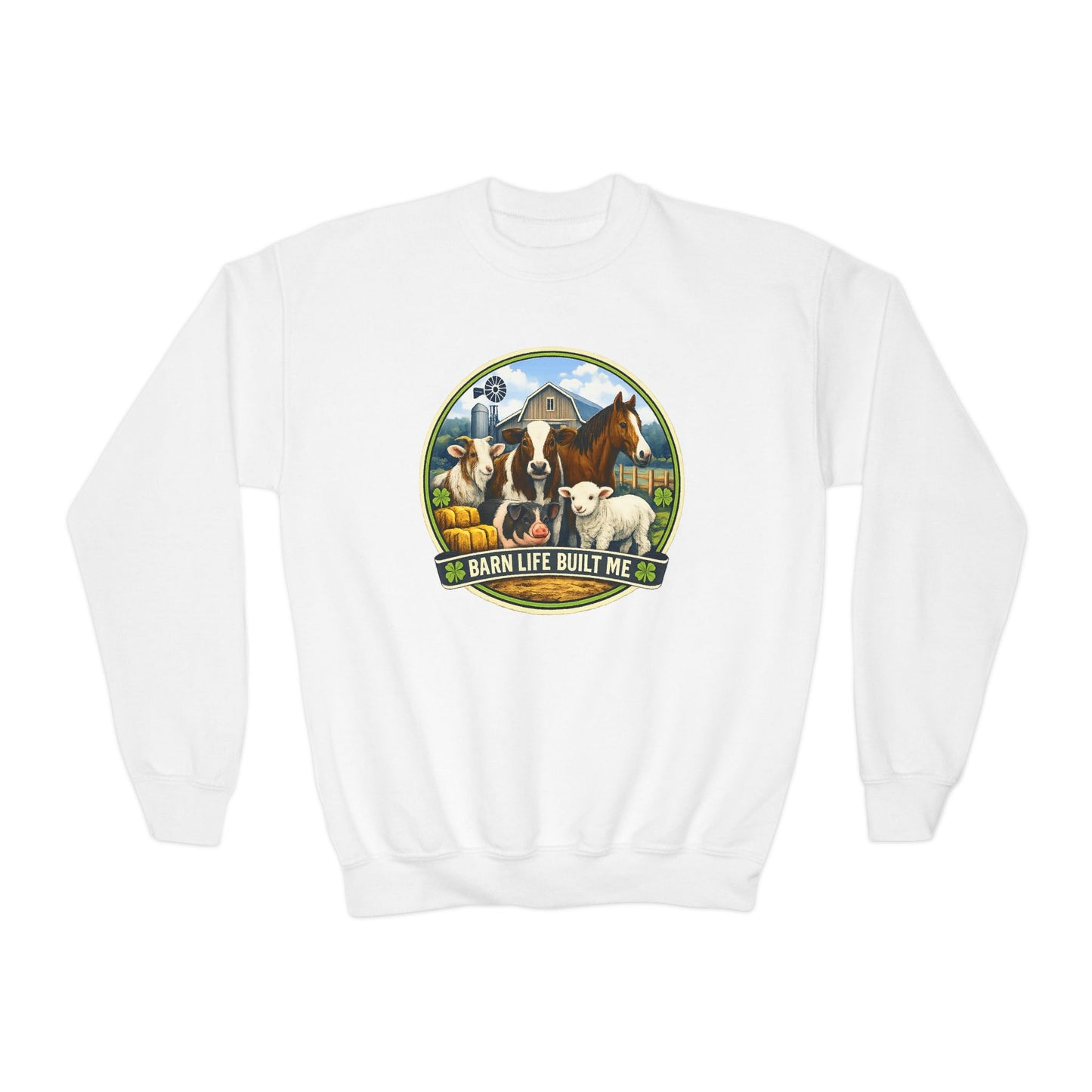 BARN LIFE BUILT ME - Large Animals - Youth Crewneck Sweatshirt