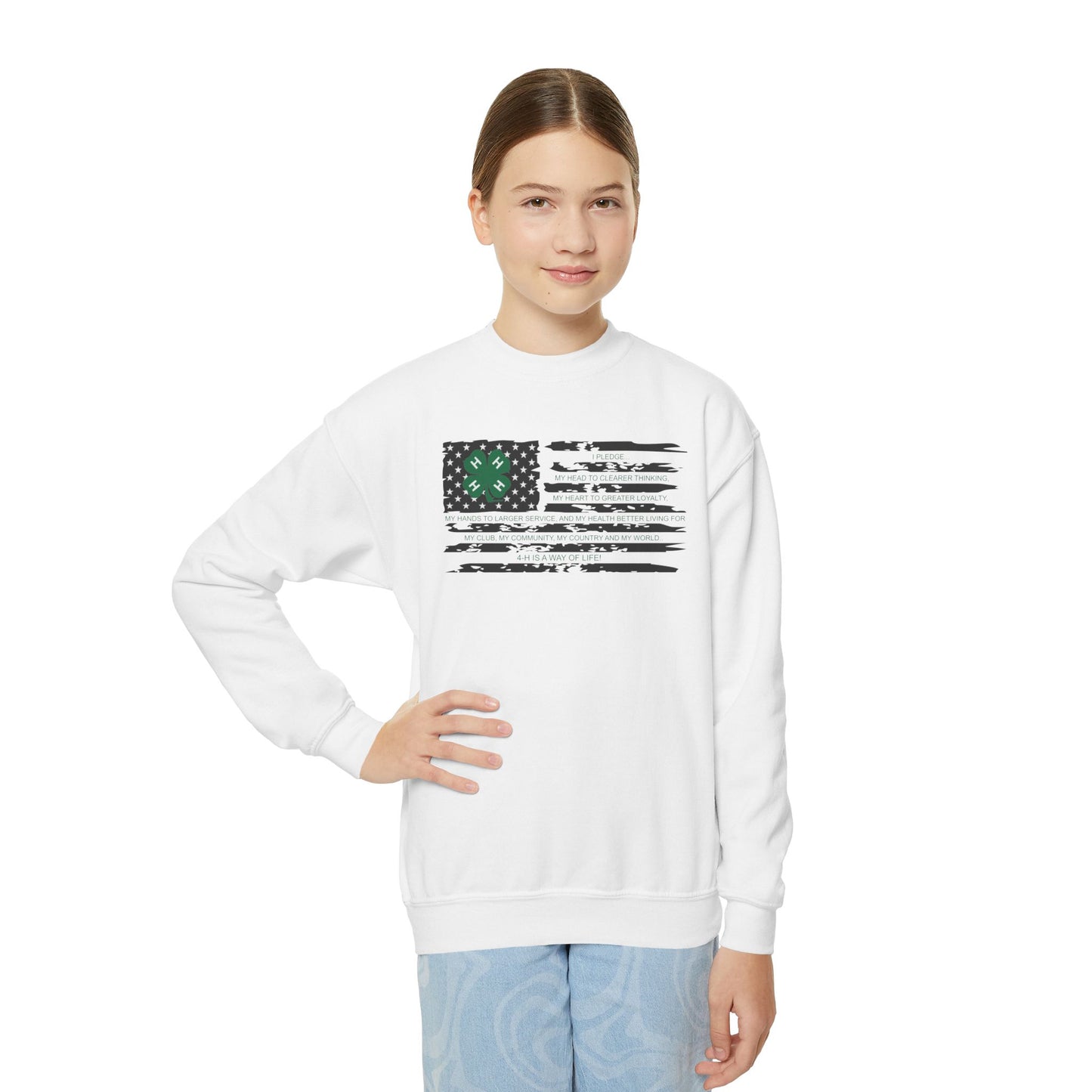 4-H PLEDGE American Flag - Youth Crewneck Sweatshirt