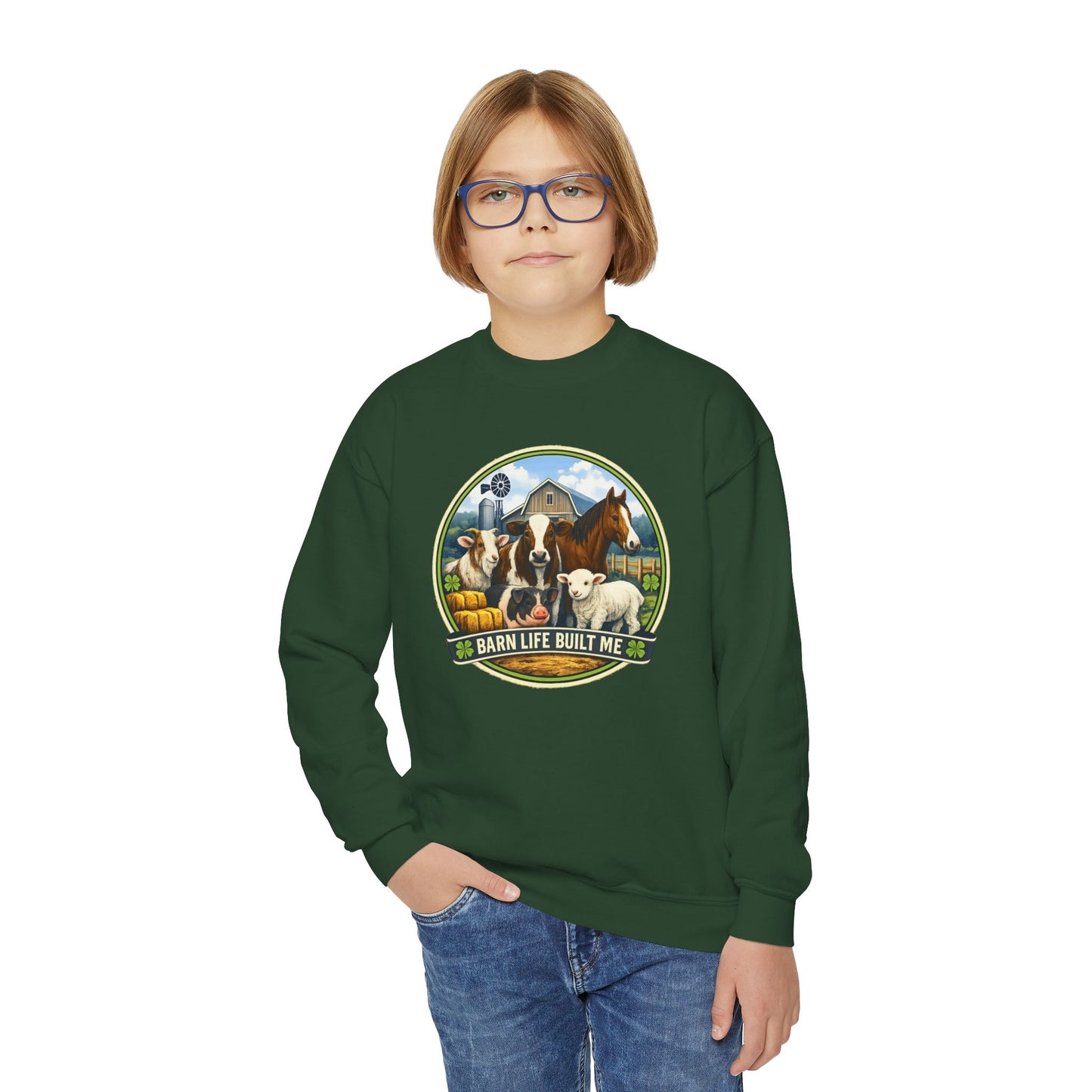 BARN LIFE BUILT ME - Large Animals - Youth Crewneck Sweatshirt