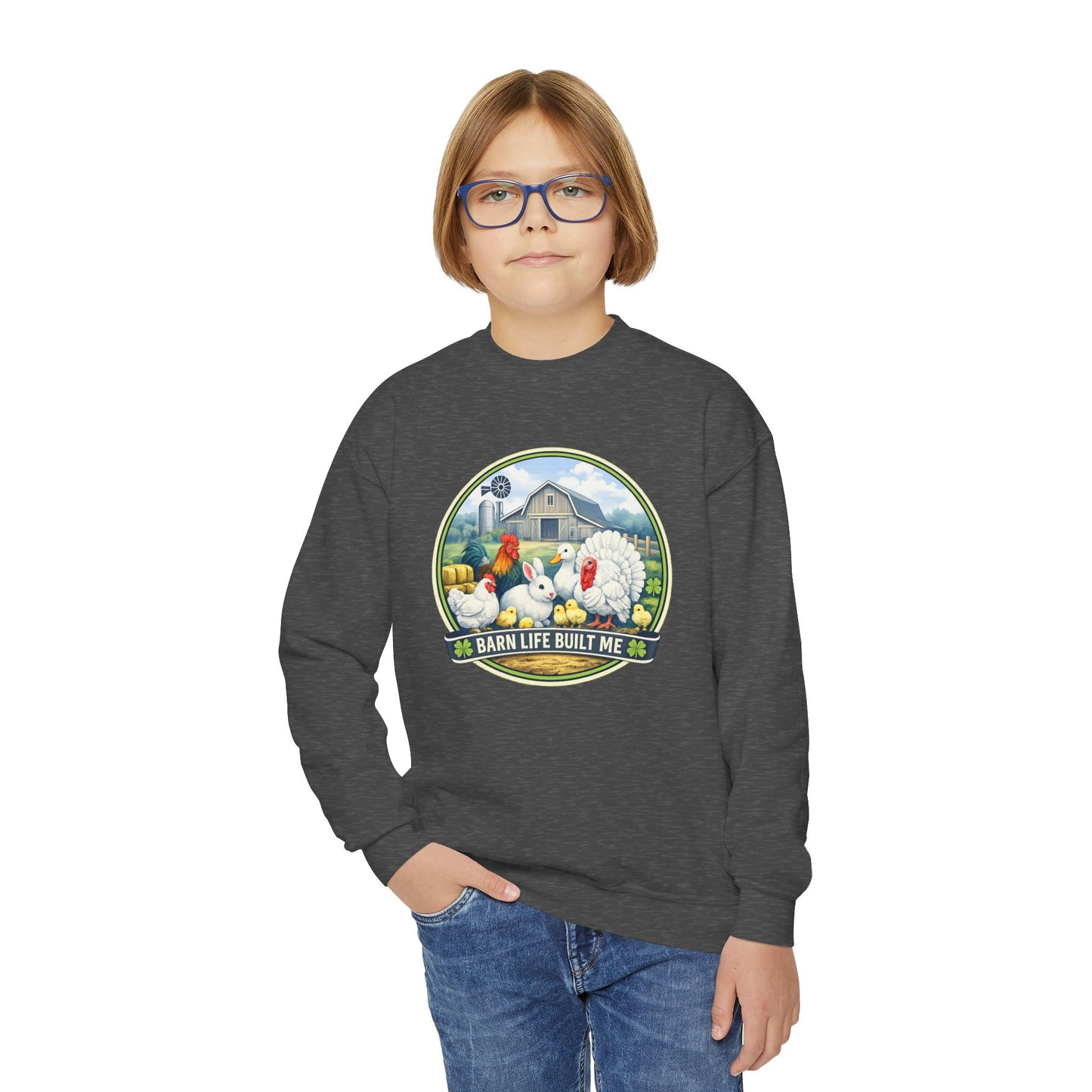 BARN LIFE BUILT ME - Small Animals - Youth Crewneck Sweatshirt