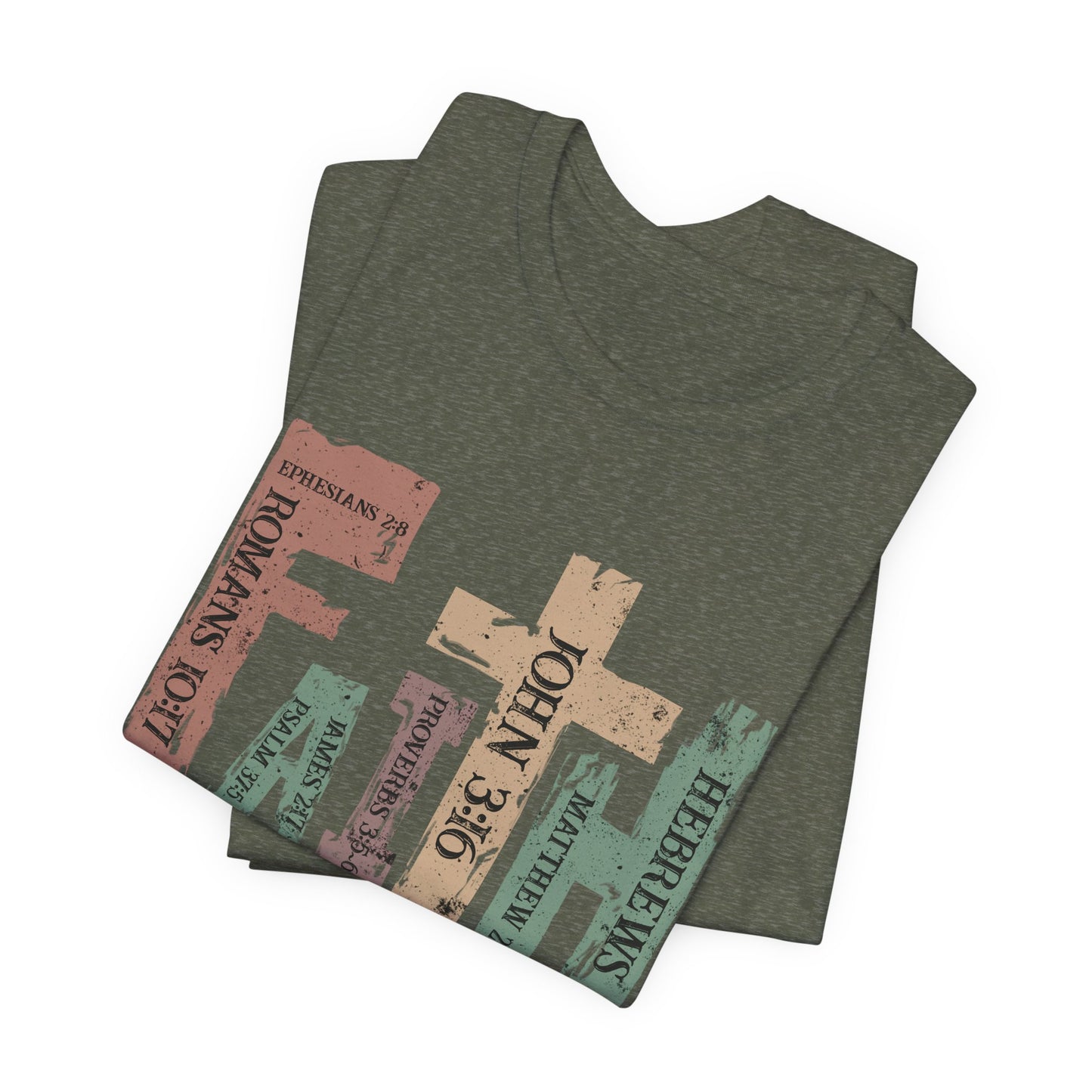 Faith Graphic Tee — "John 3:16" Rustic Cross Bible Verse T‑Shirt (Bella & Canvas)