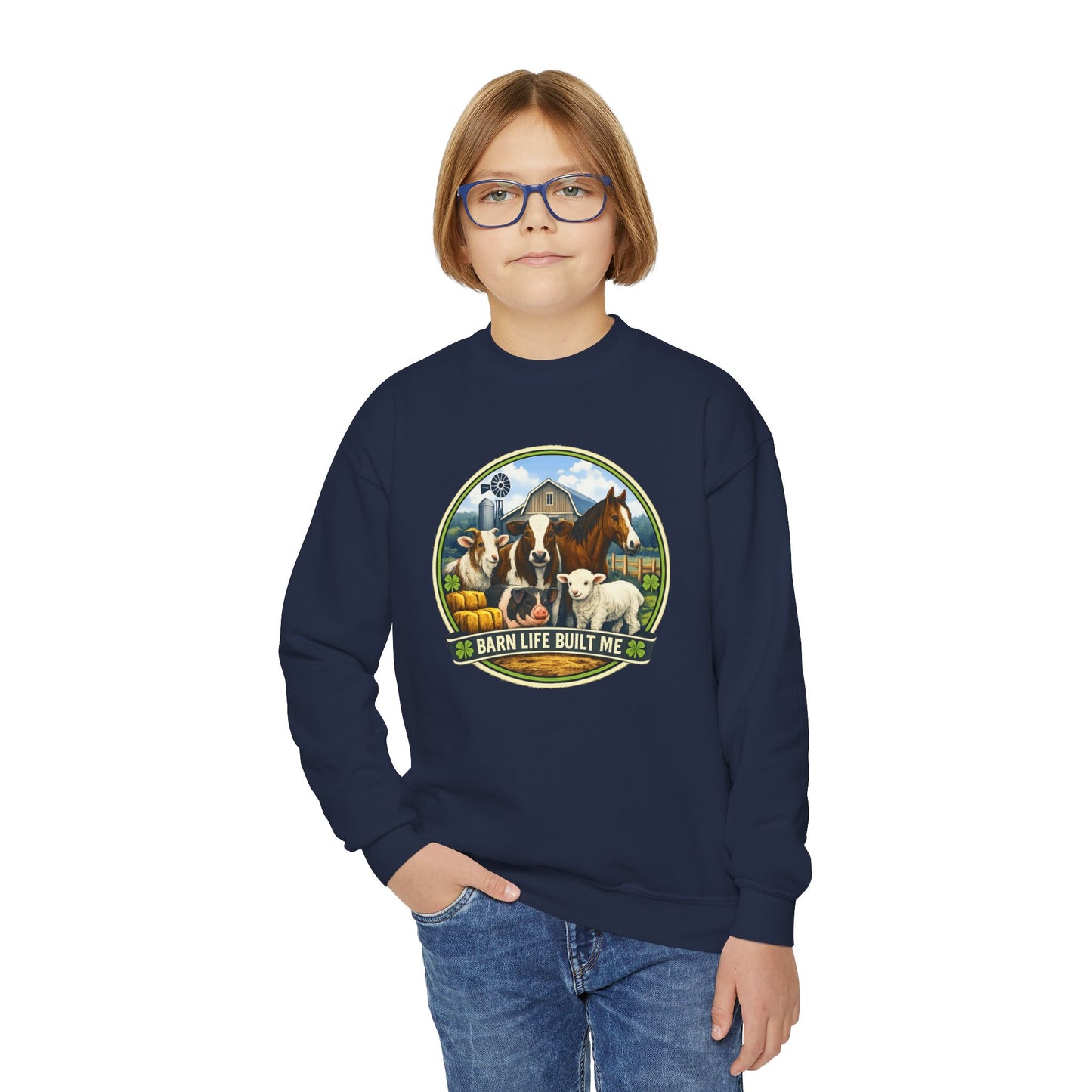 BARN LIFE BUILT ME - Large Animals - Youth Crewneck Sweatshirt