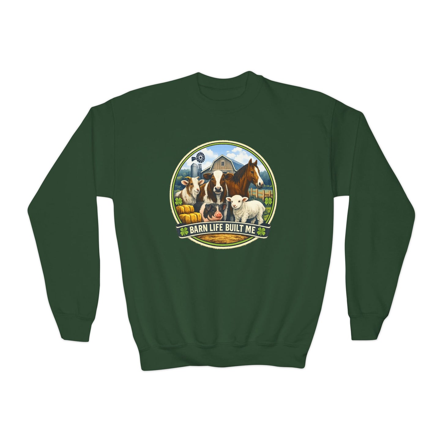 BARN LIFE BUILT ME - Large Animals - Youth Crewneck Sweatshirt