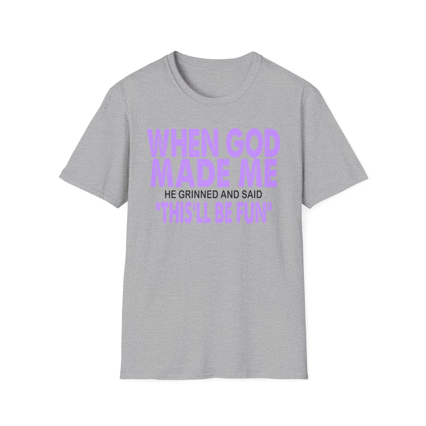 T-Shirt — "When God Made Me" Faith Graphic Tee Purple