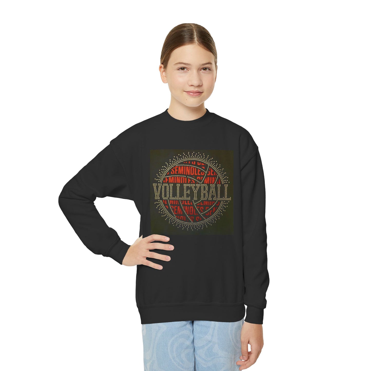 Seminoles Volleyball Rhinestone Youth Crewneck Sweatshirt (Clear Rhinestones)