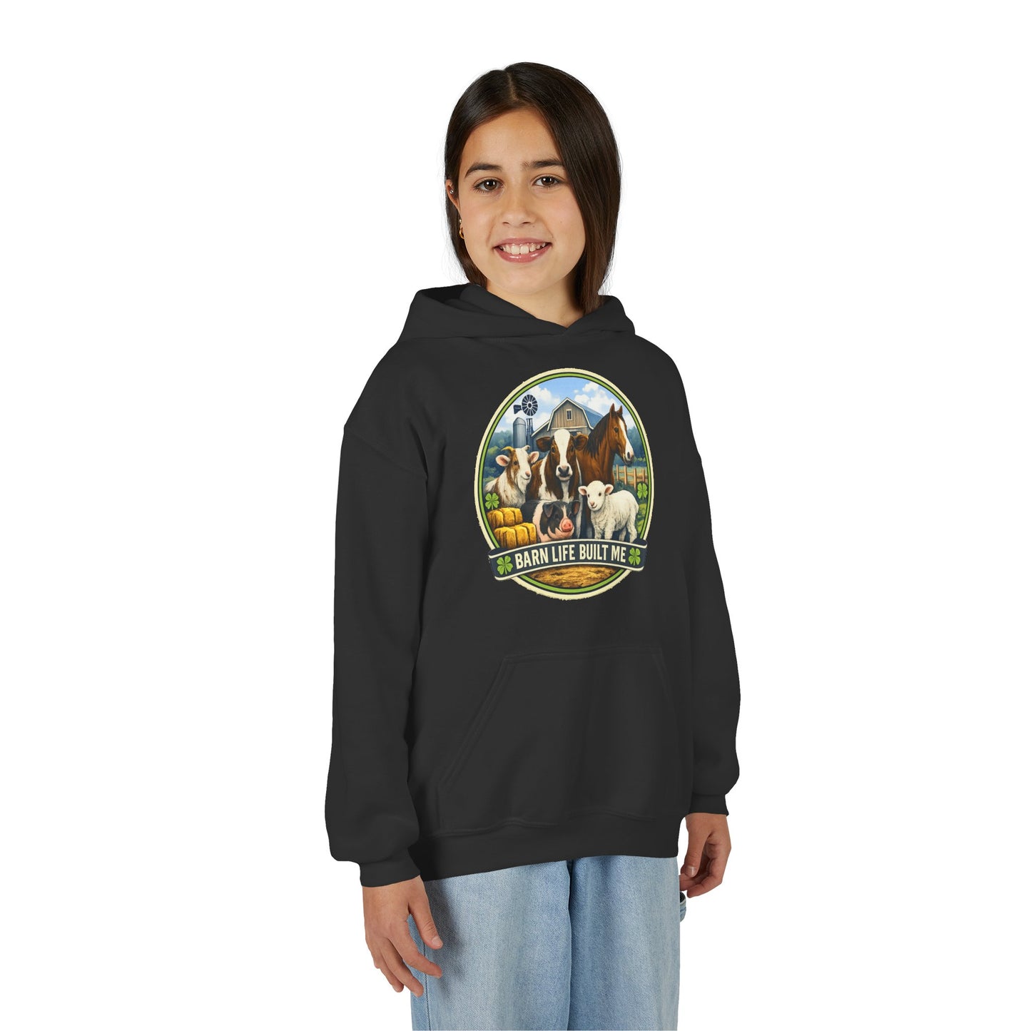 BARN LIFE BUILT ME - Large Animals - Youth Hoodie