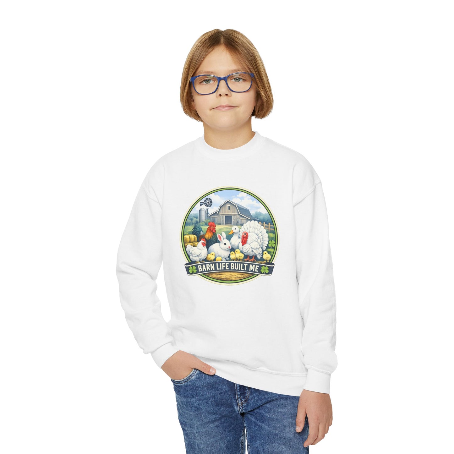 BARN LIFE BUILT ME - Small Animals - Youth Crewneck Sweatshirt
