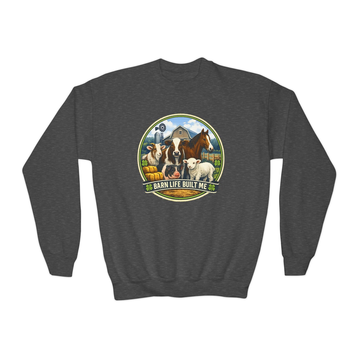 BARN LIFE BUILT ME - Large Animals - Youth Crewneck Sweatshirt
