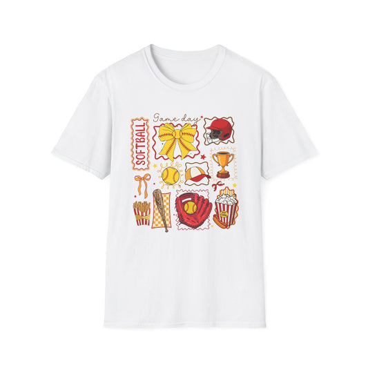 Softball Icons Graphic T-Shirt — 'Softball' Cute Doodles Tee