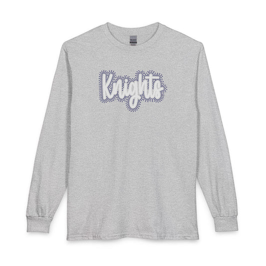 Knights Cursive Long Sleeve Tee – Rhinestones/Glitter Vinyl