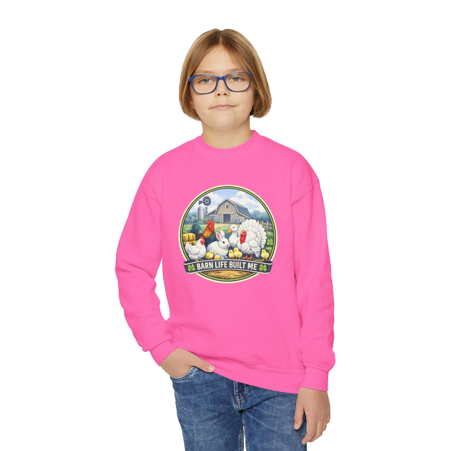 BARN LIFE BUILT ME - Small Animals - Youth Crewneck Sweatshirt