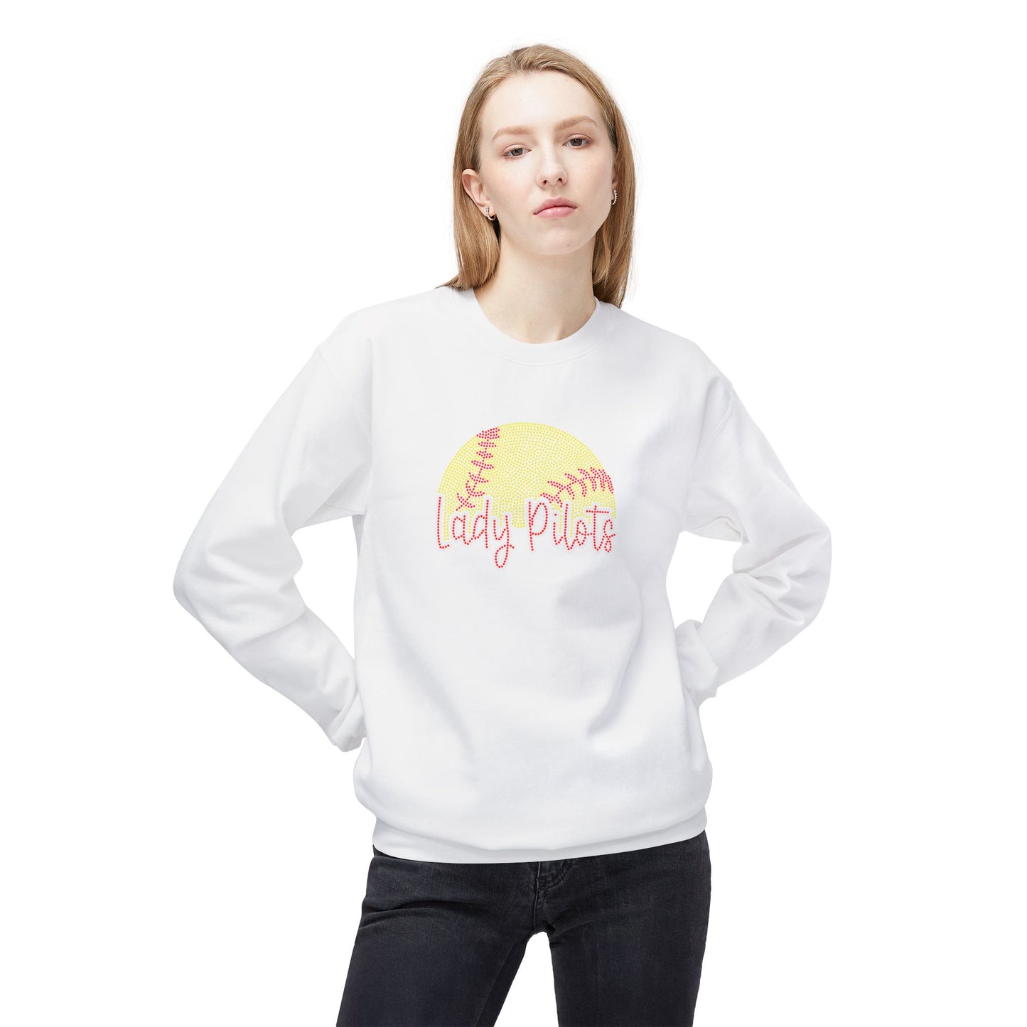 Lady Pilots Softball Crewneck Sweatshirt - Rhinestones