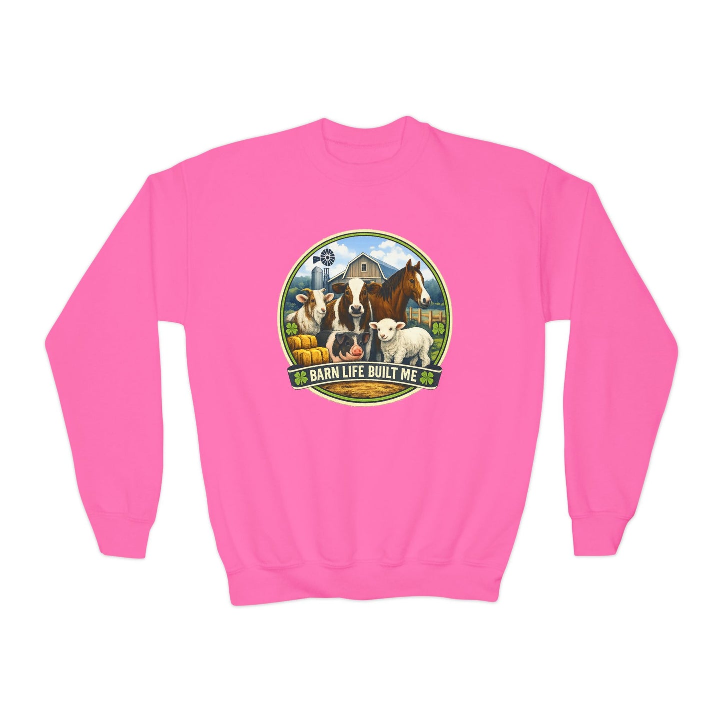 BARN LIFE BUILT ME - Large Animals - Youth Crewneck Sweatshirt