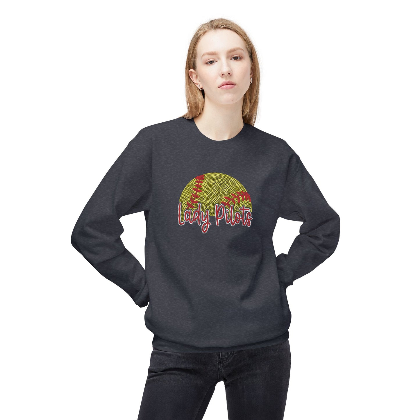 Lady Pilots Softball Crewneck Sweatshirt - Rhinestones