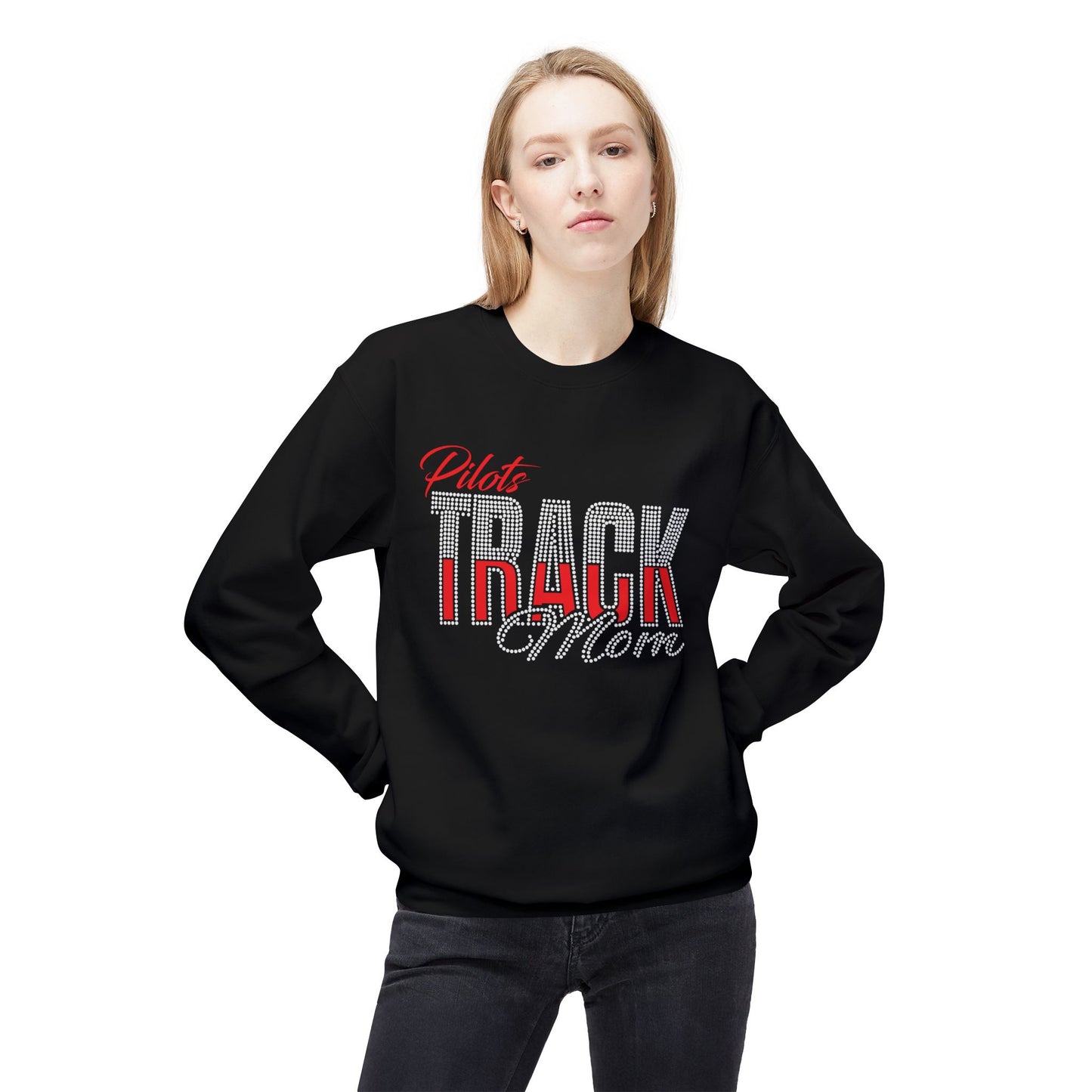 River Track Mom Crewneck Sweatshirt — Rhinestones & Glitter