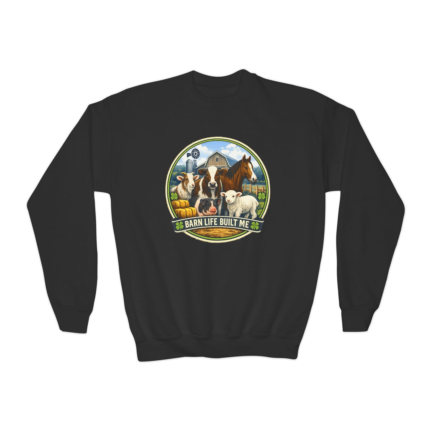 BARN LIFE BUILT ME - Large Animals - Youth Crewneck Sweatshirt