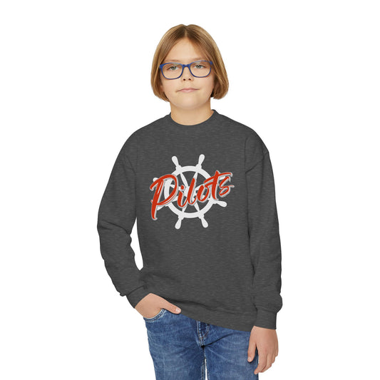 Pilots Nautical Wheel Youth Crewneck Sweatshirt