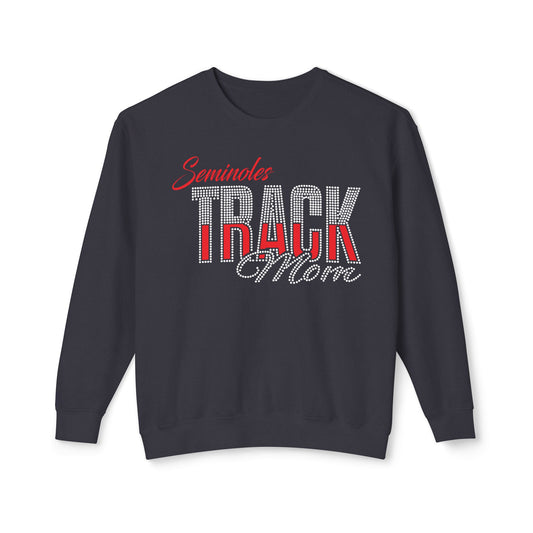 Seminoles Track Mom Crewneck Sweatshirt — Clear Rhinestone & Glitter Vinyl