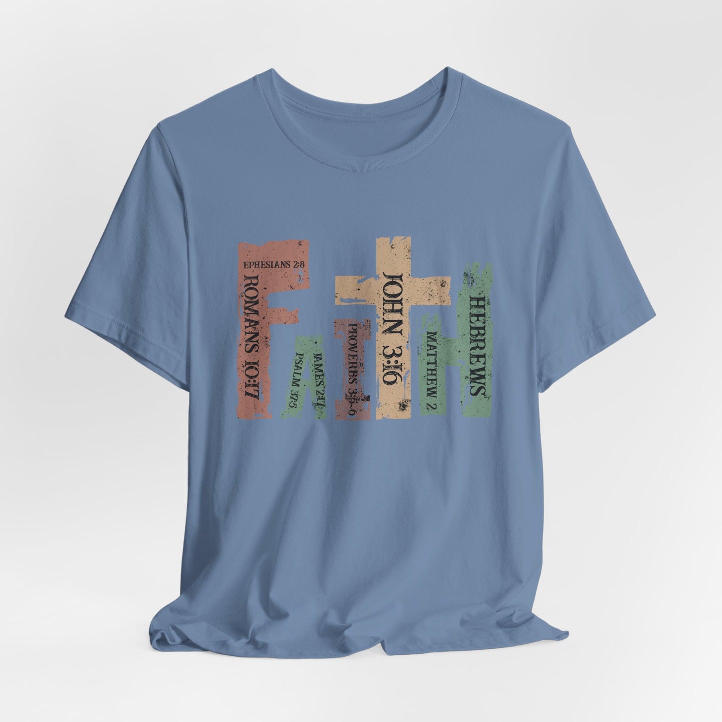 Faith Graphic Tee — "John 3:16" Rustic Cross Bible Verse T‑Shirt (Bella & Canvas)