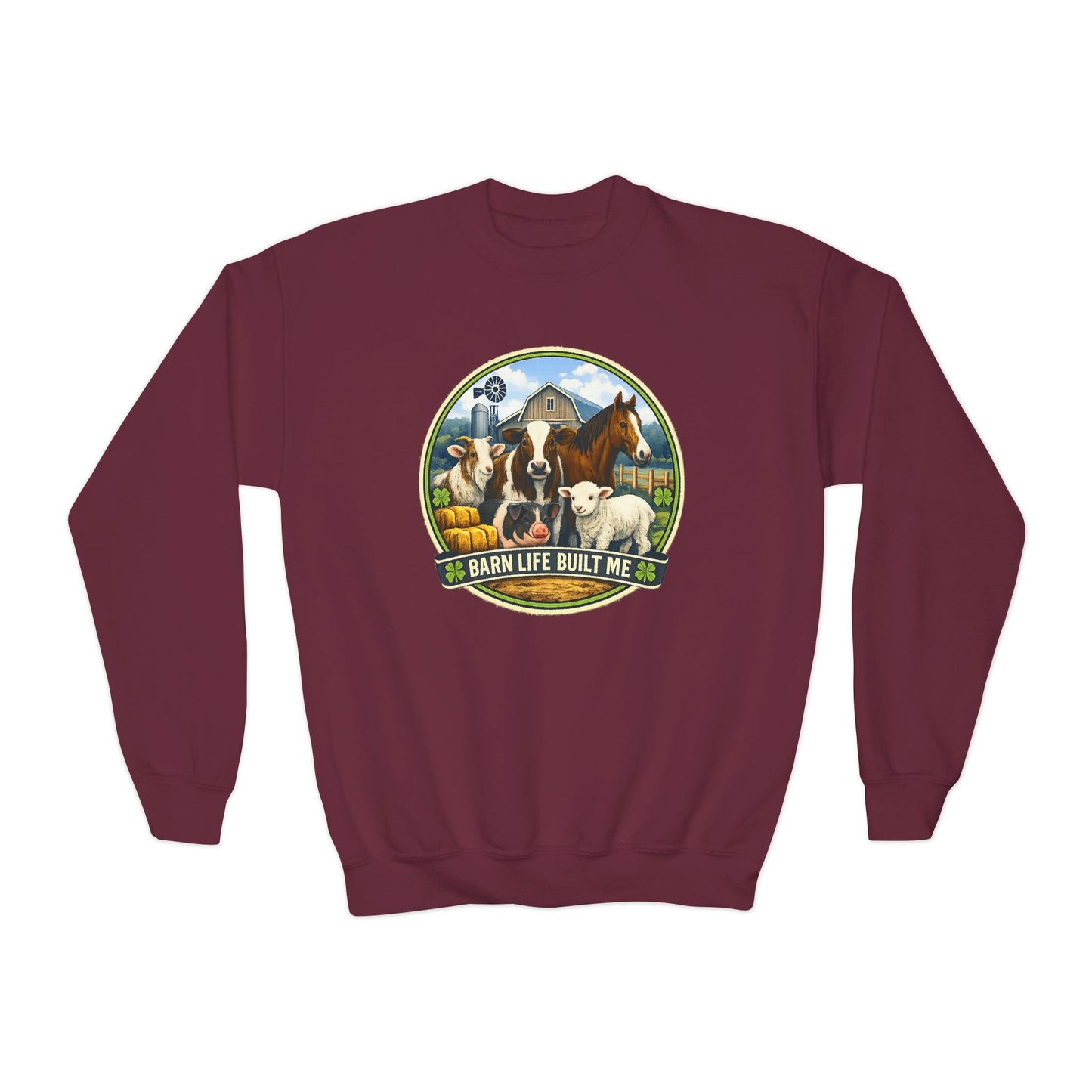 BARN LIFE BUILT ME - Large Animals - Youth Crewneck Sweatshirt
