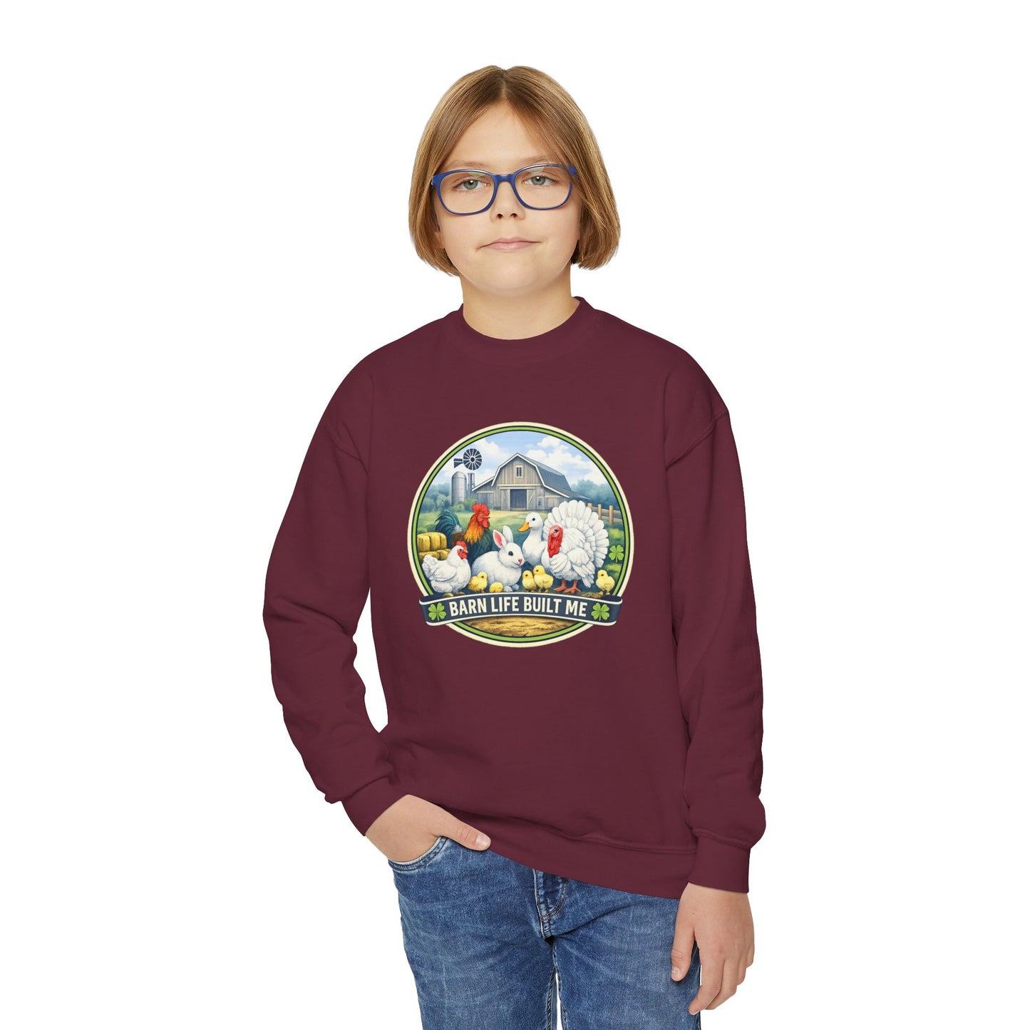 BARN LIFE BUILT ME - Small Animals - Youth Crewneck Sweatshirt