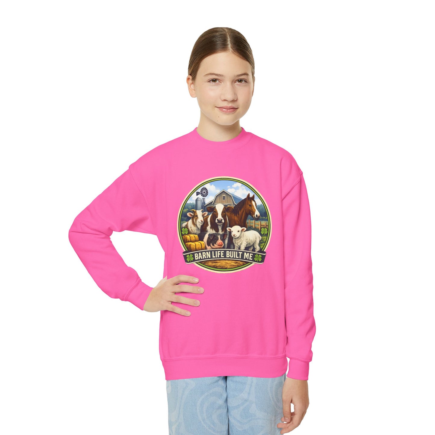 BARN LIFE BUILT ME - Large Animals - Youth Crewneck Sweatshirt