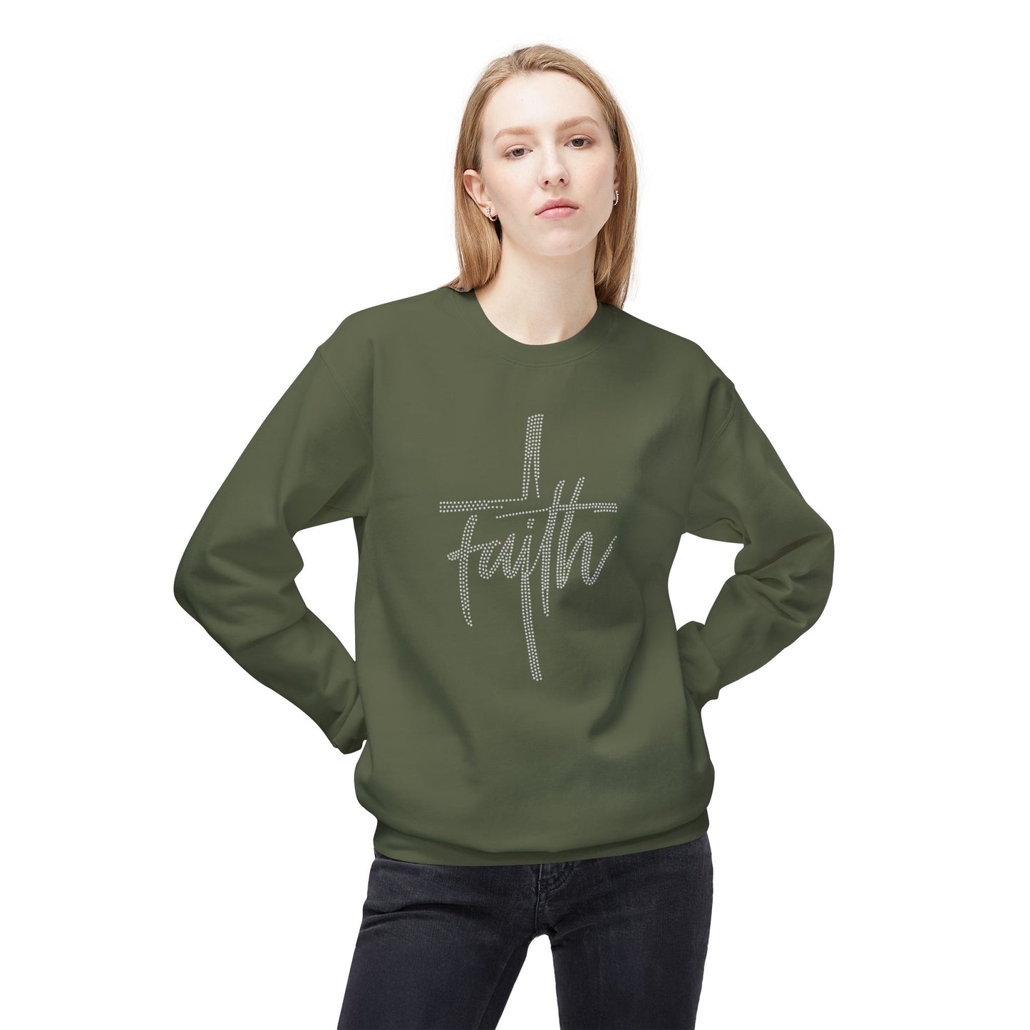 Faith Cross Crewneck Sweatshirt — Rhinestones