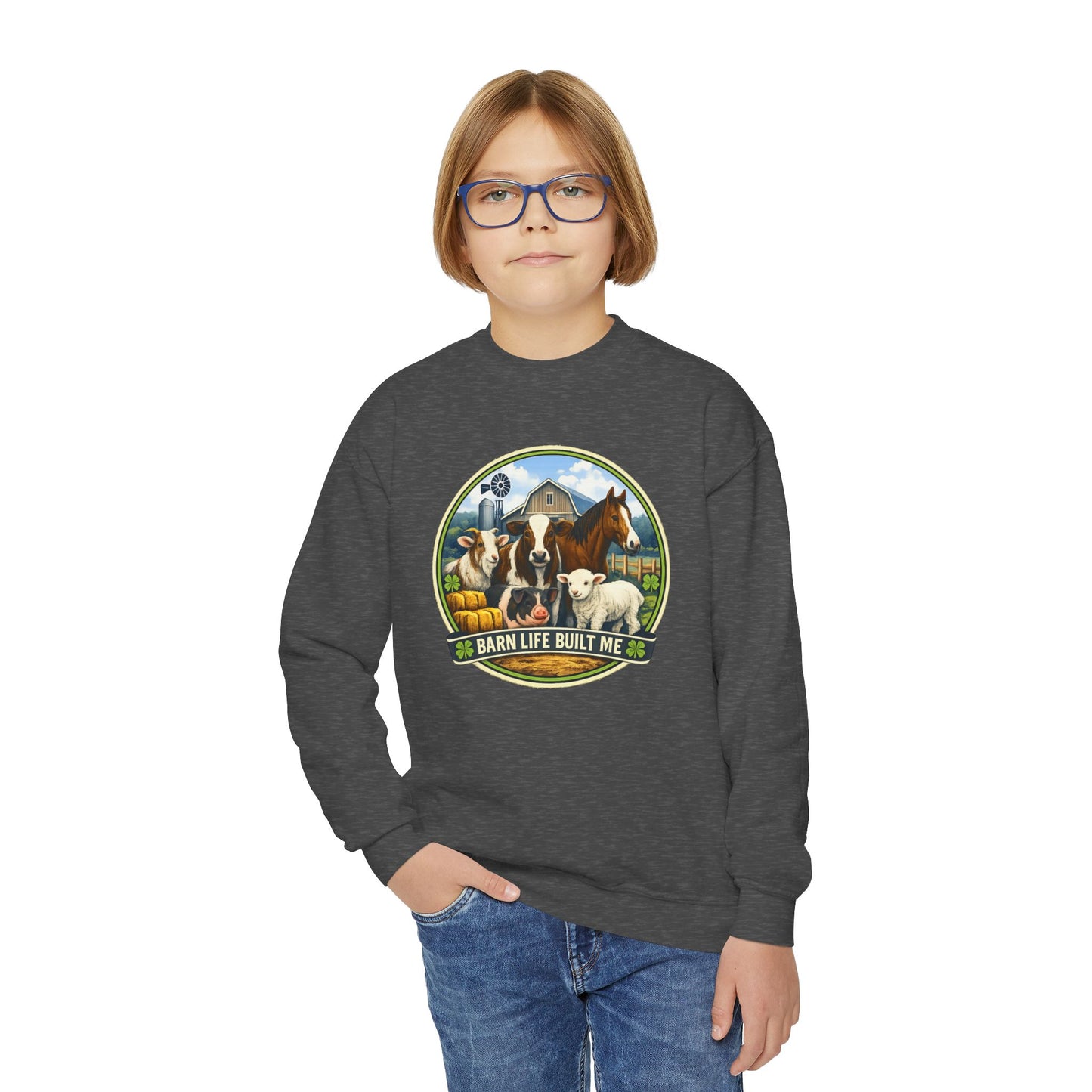 BARN LIFE BUILT ME - Large Animals - Youth Crewneck Sweatshirt