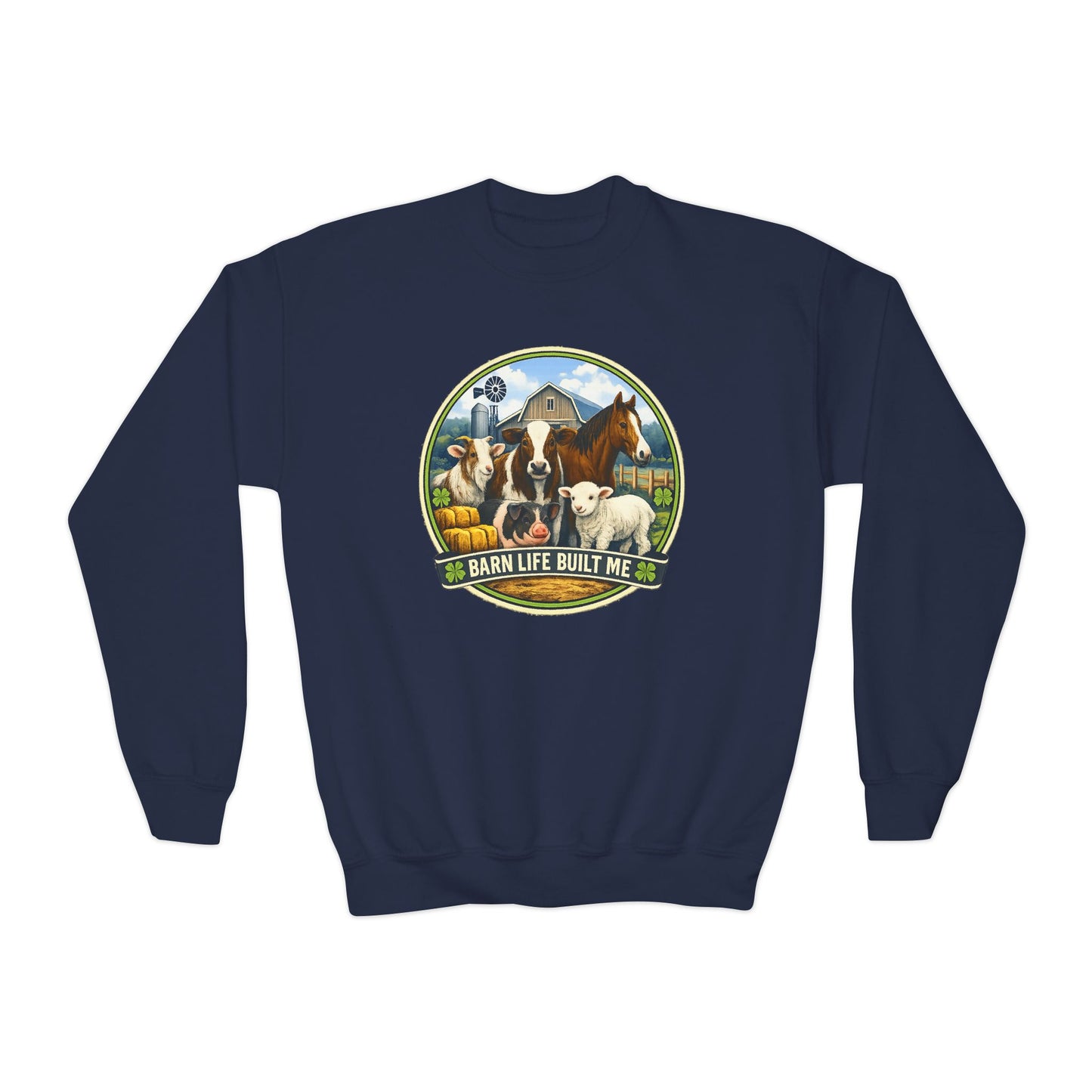 BARN LIFE BUILT ME - Large Animals - Youth Crewneck Sweatshirt