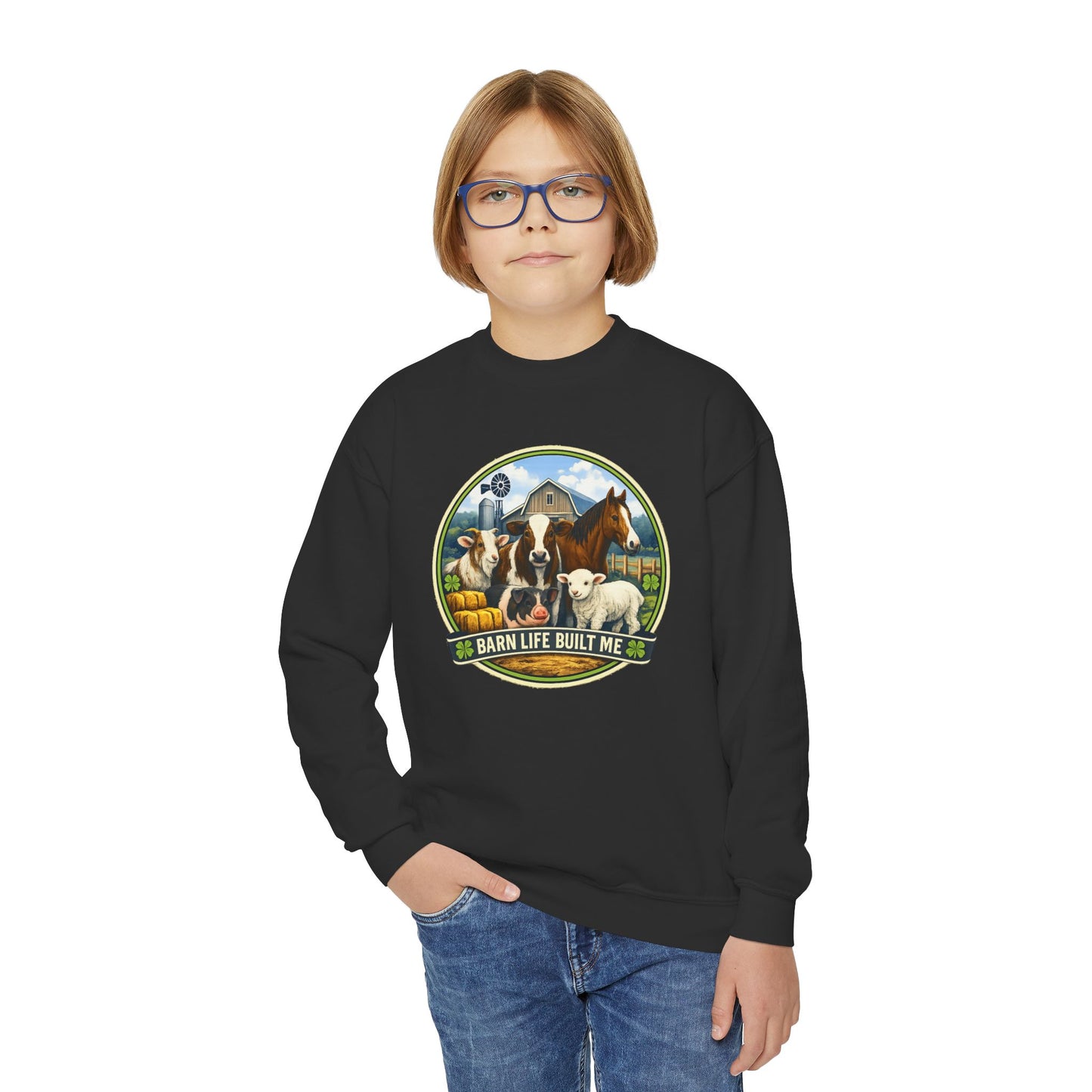 BARN LIFE BUILT ME - Large Animals - Youth Crewneck Sweatshirt