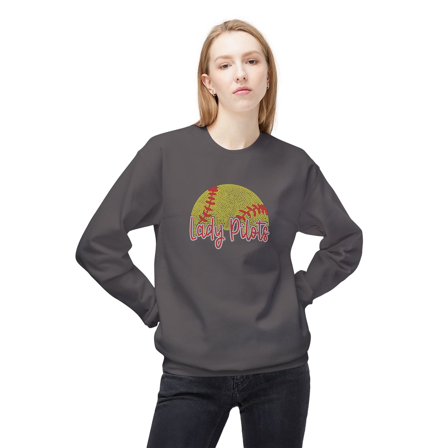 Lady Pilots Softball Crewneck Sweatshirt - Rhinestones