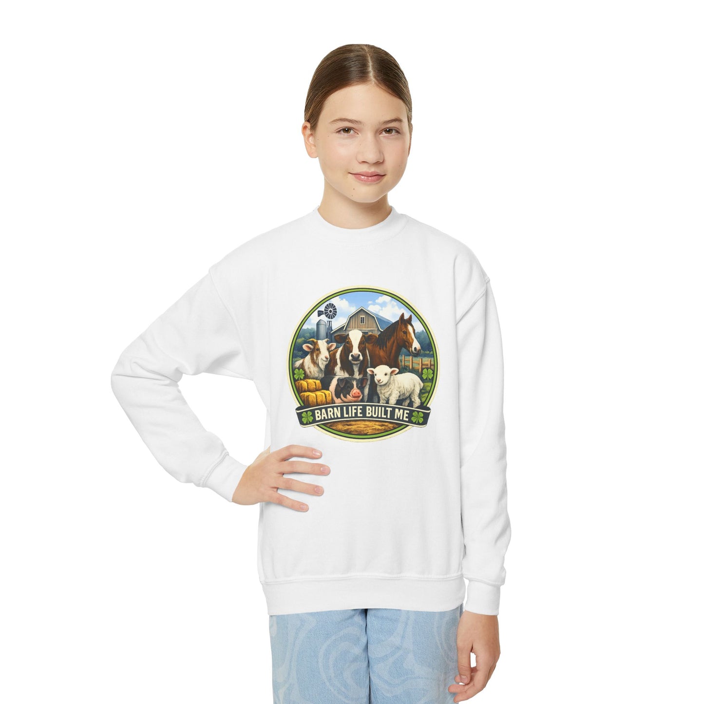 BARN LIFE BUILT ME - Large Animals - Youth Crewneck Sweatshirt