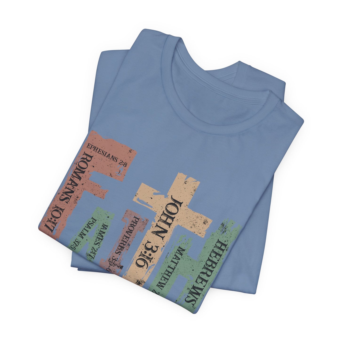 Faith Graphic Tee — "John 3:16" Rustic Cross Bible Verse T‑Shirt (Bella & Canvas)