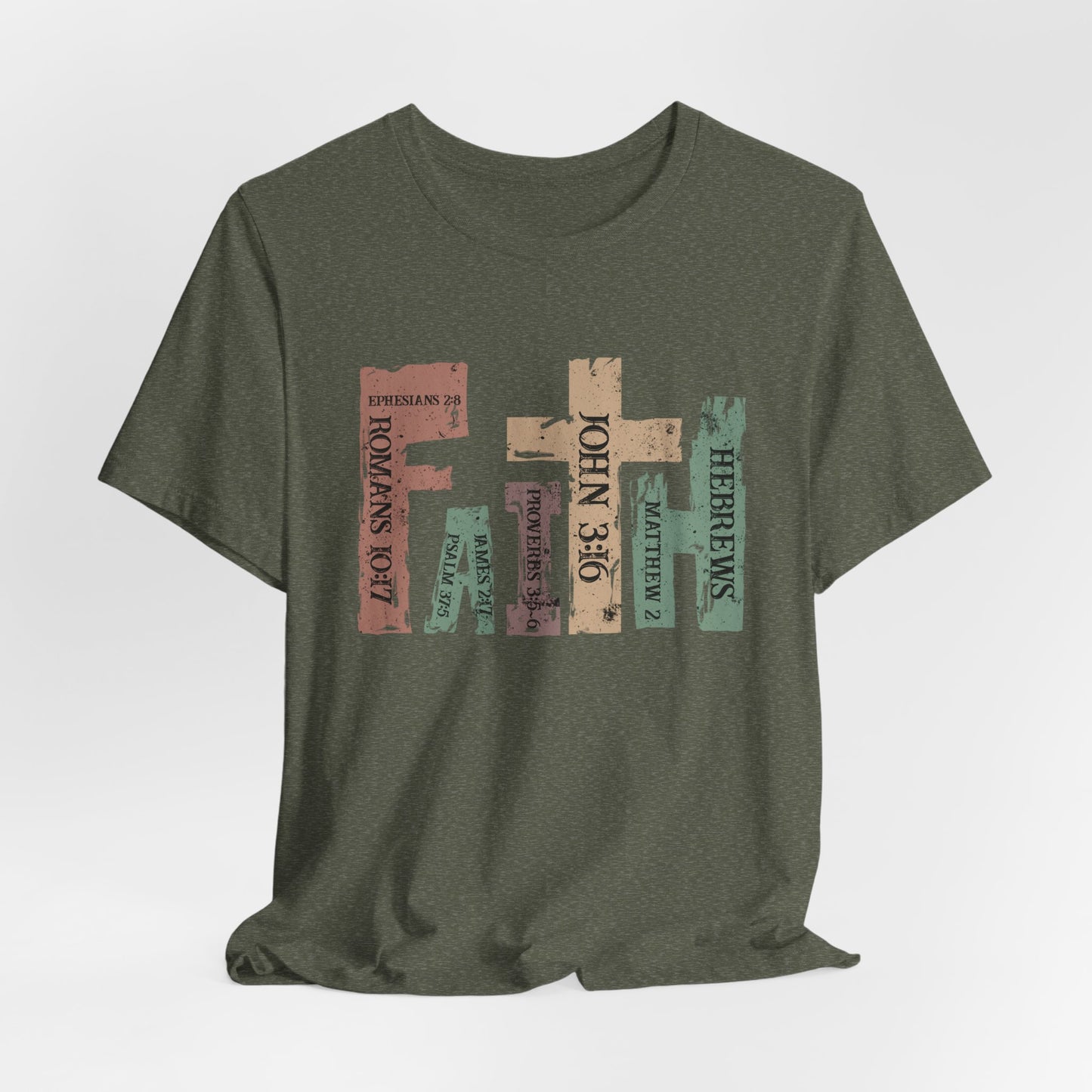 Faith Graphic Tee — "John 3:16" Rustic Cross Bible Verse T‑Shirt (Bella & Canvas)