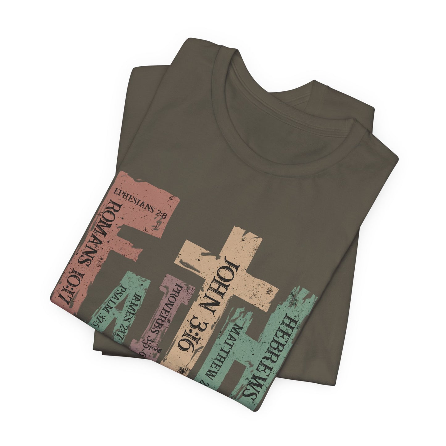 Faith Graphic Tee — "John 3:16" Rustic Cross Bible Verse T‑Shirt (Bella & Canvas)