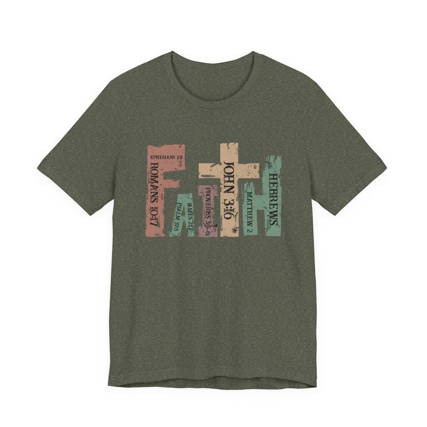 Faith Graphic Tee — "John 3:16" Rustic Cross Bible Verse T‑Shirt (Bella & Canvas)