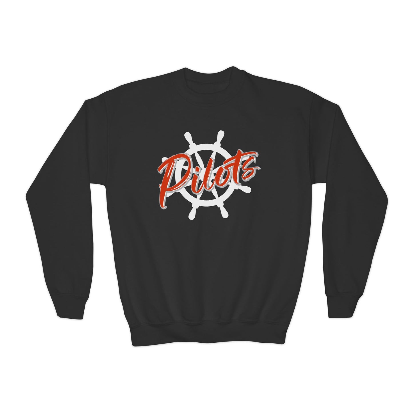 Pilots Nautical Wheel Youth Crewneck Sweatshirt
