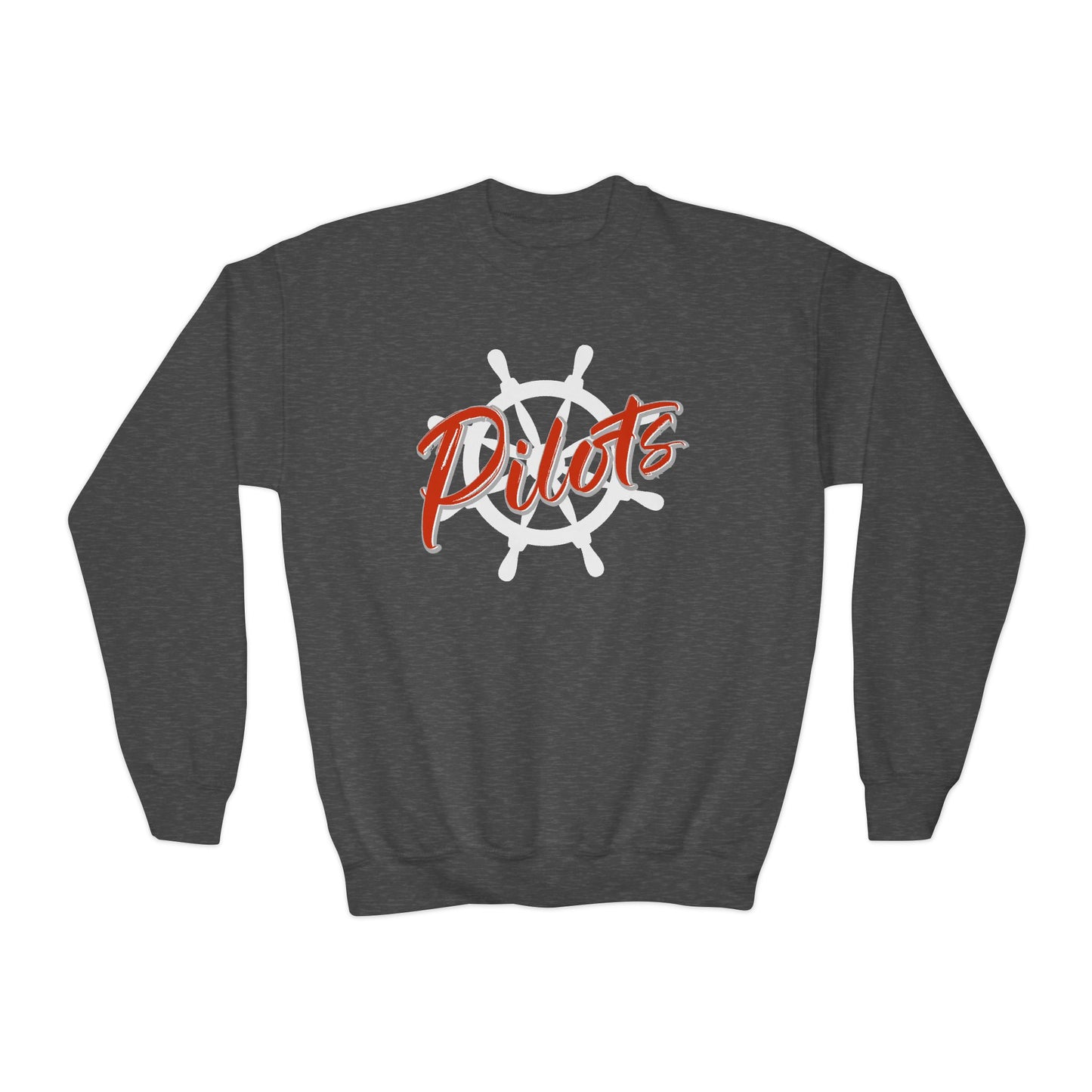 Pilots Nautical Wheel Youth Crewneck Sweatshirt