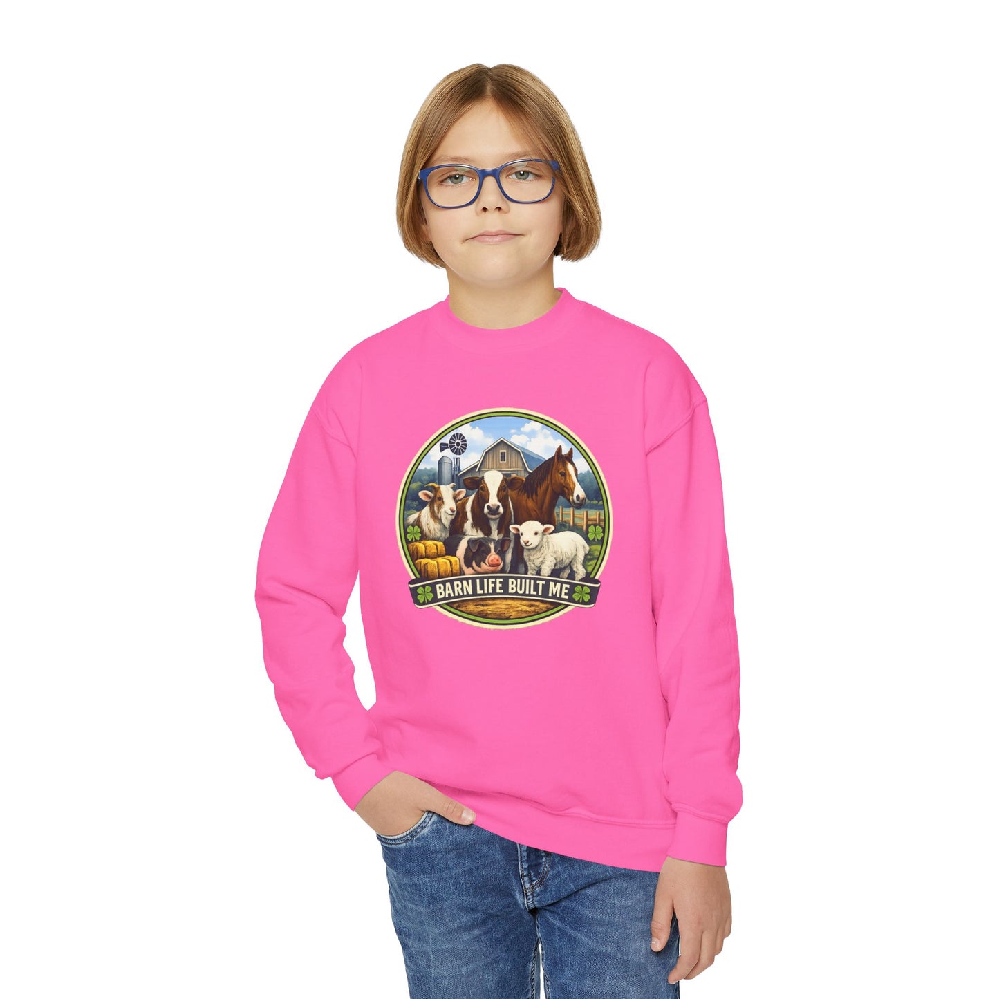 BARN LIFE BUILT ME - Large Animals - Youth Crewneck Sweatshirt