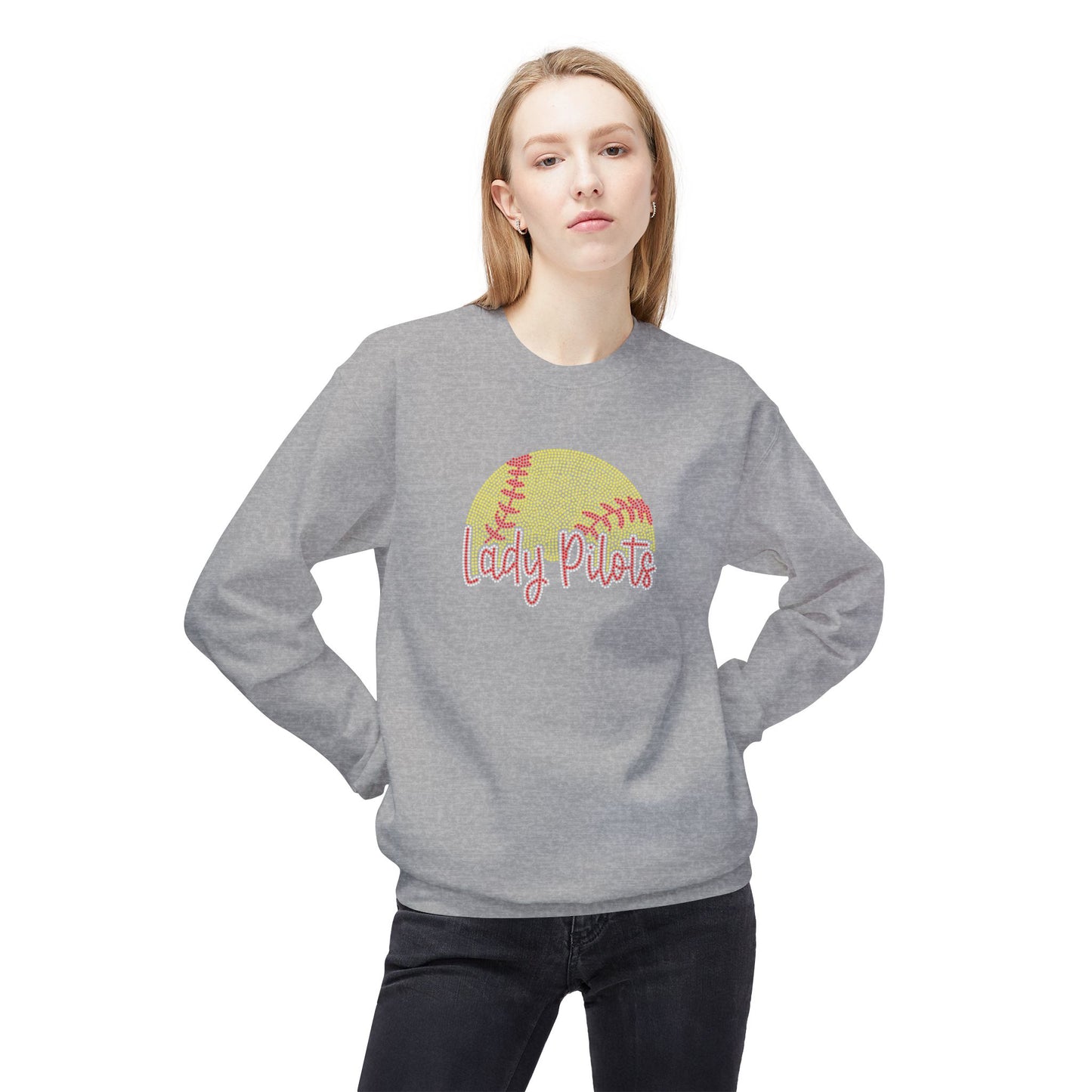 Lady Pilots Softball Crewneck Sweatshirt - Rhinestones