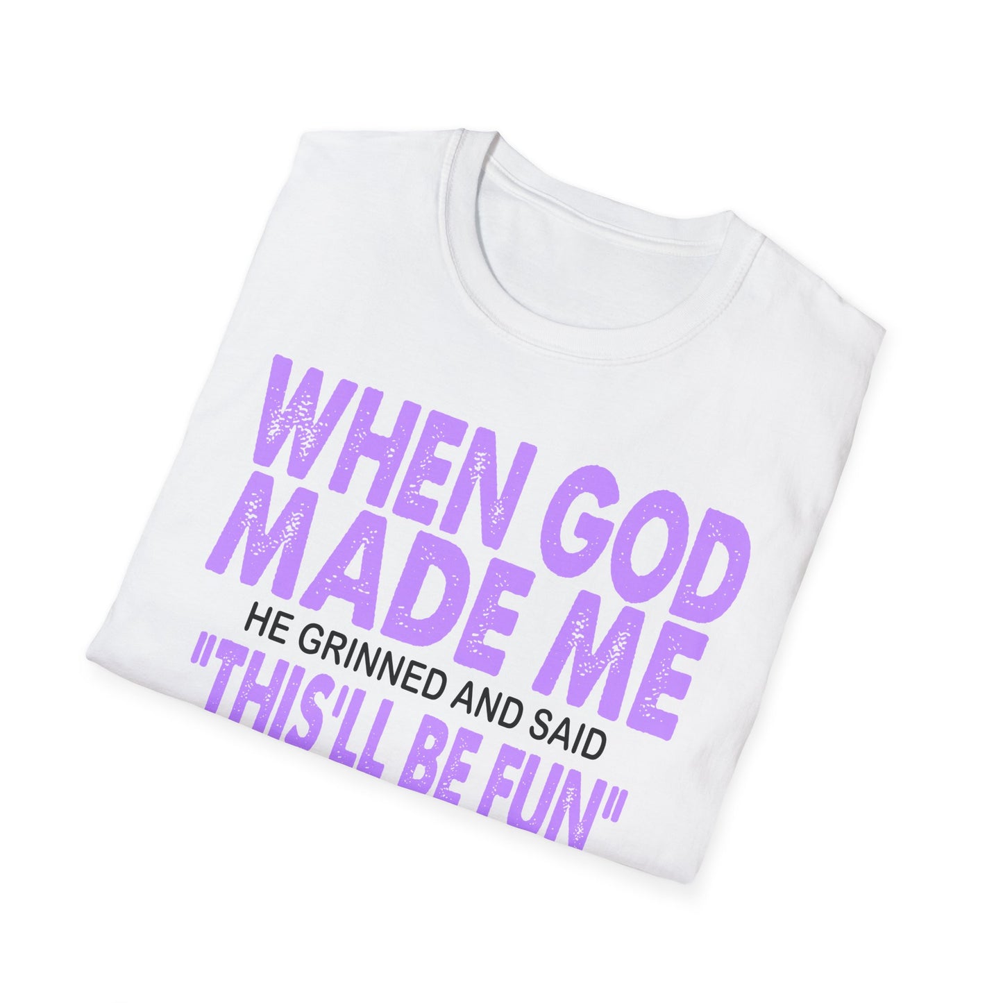 T-Shirt — "When God Made Me" Faith Graphic Tee Purple