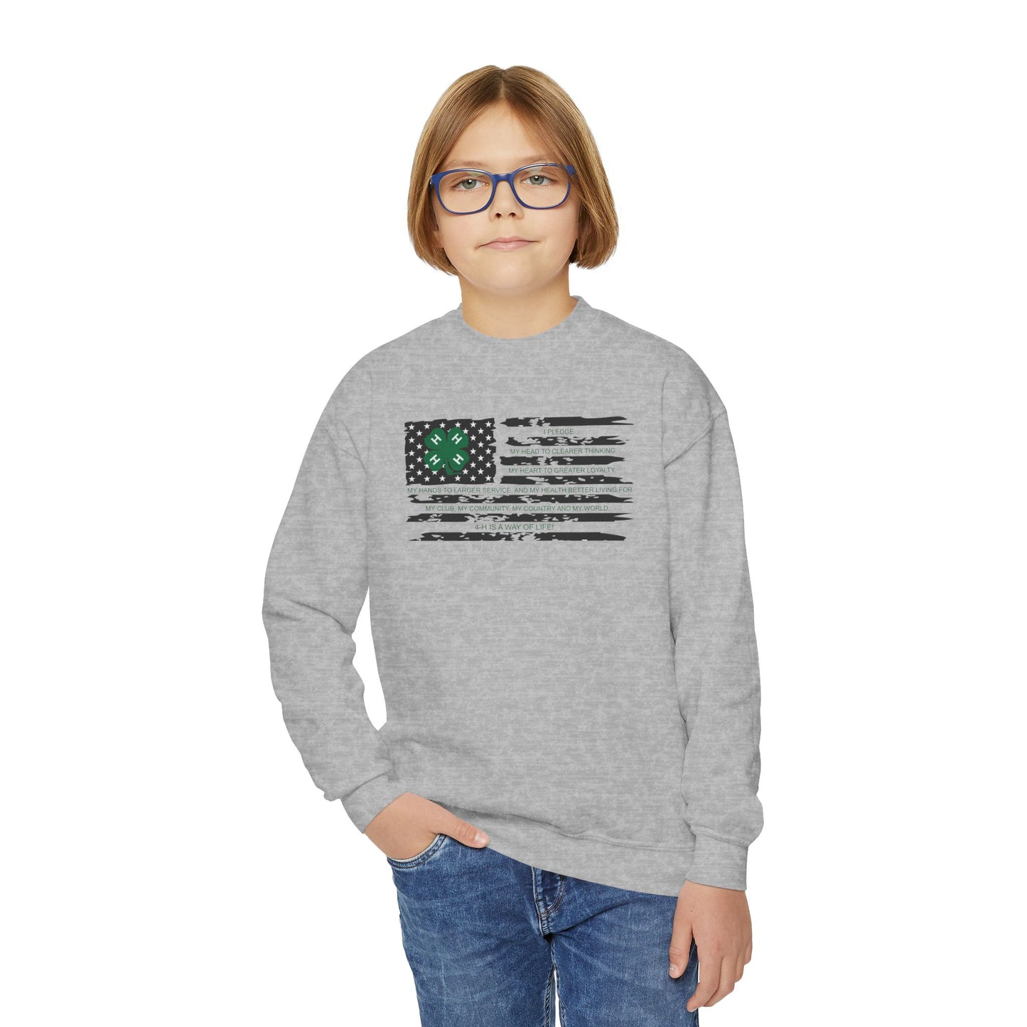4-H PLEDGE American Flag - Youth Crewneck Sweatshirt