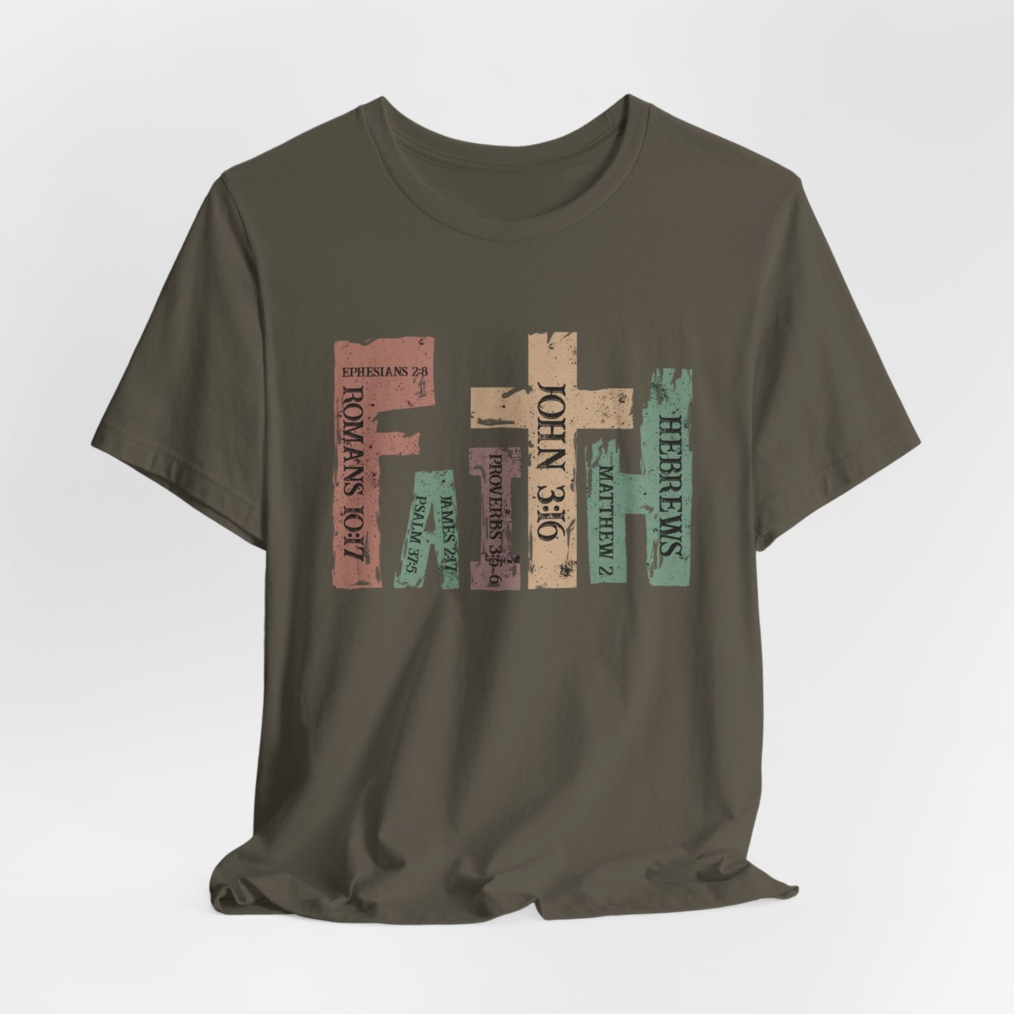 Faith Graphic Tee — "John 3:16" Rustic Cross Bible Verse T‑Shirt (Bella & Canvas)