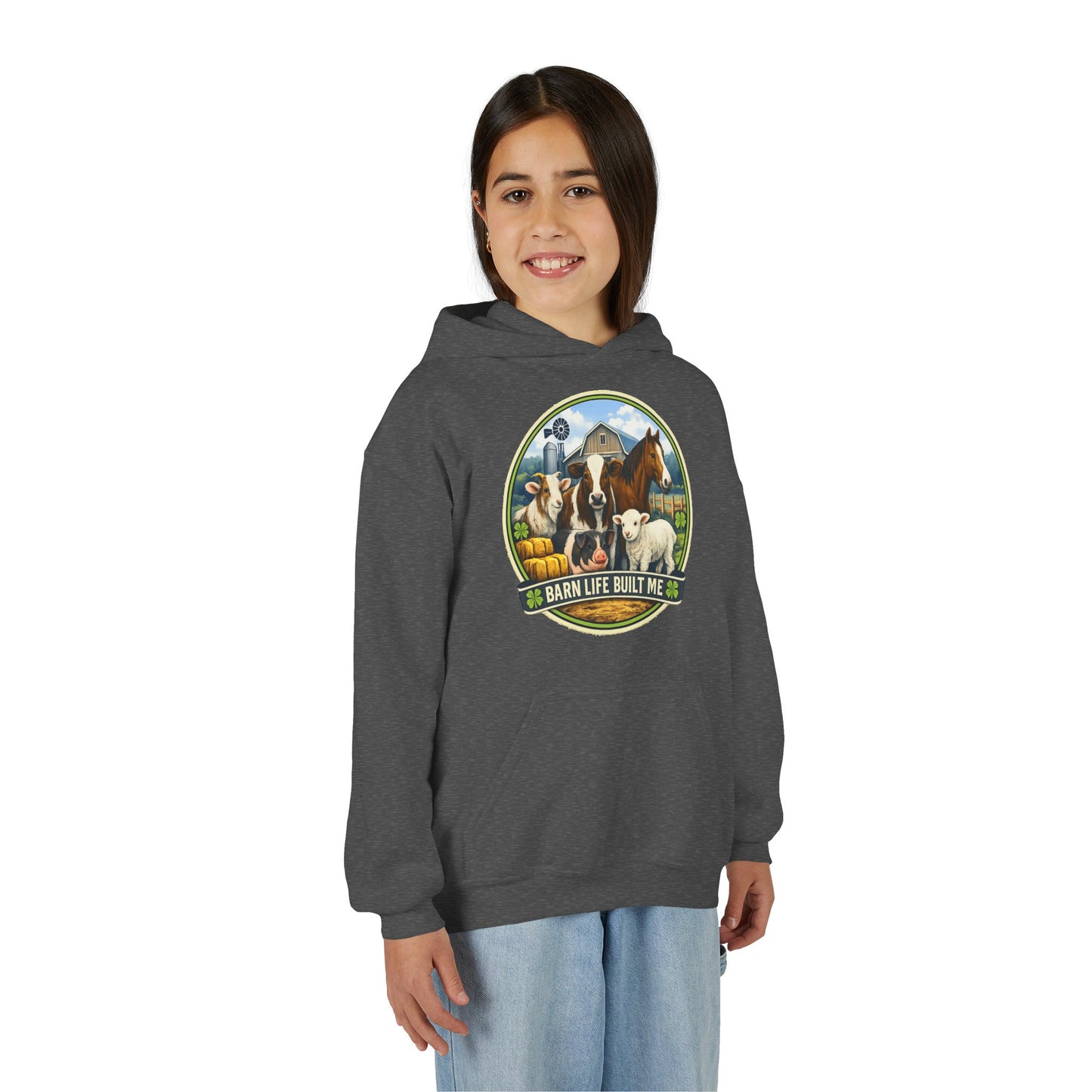 BARN LIFE BUILT ME - Large Animals - Youth Hoodie